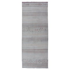  Vintage Turkish Gallery Kilim Runner with Creams, Soft Coral and Light Brown