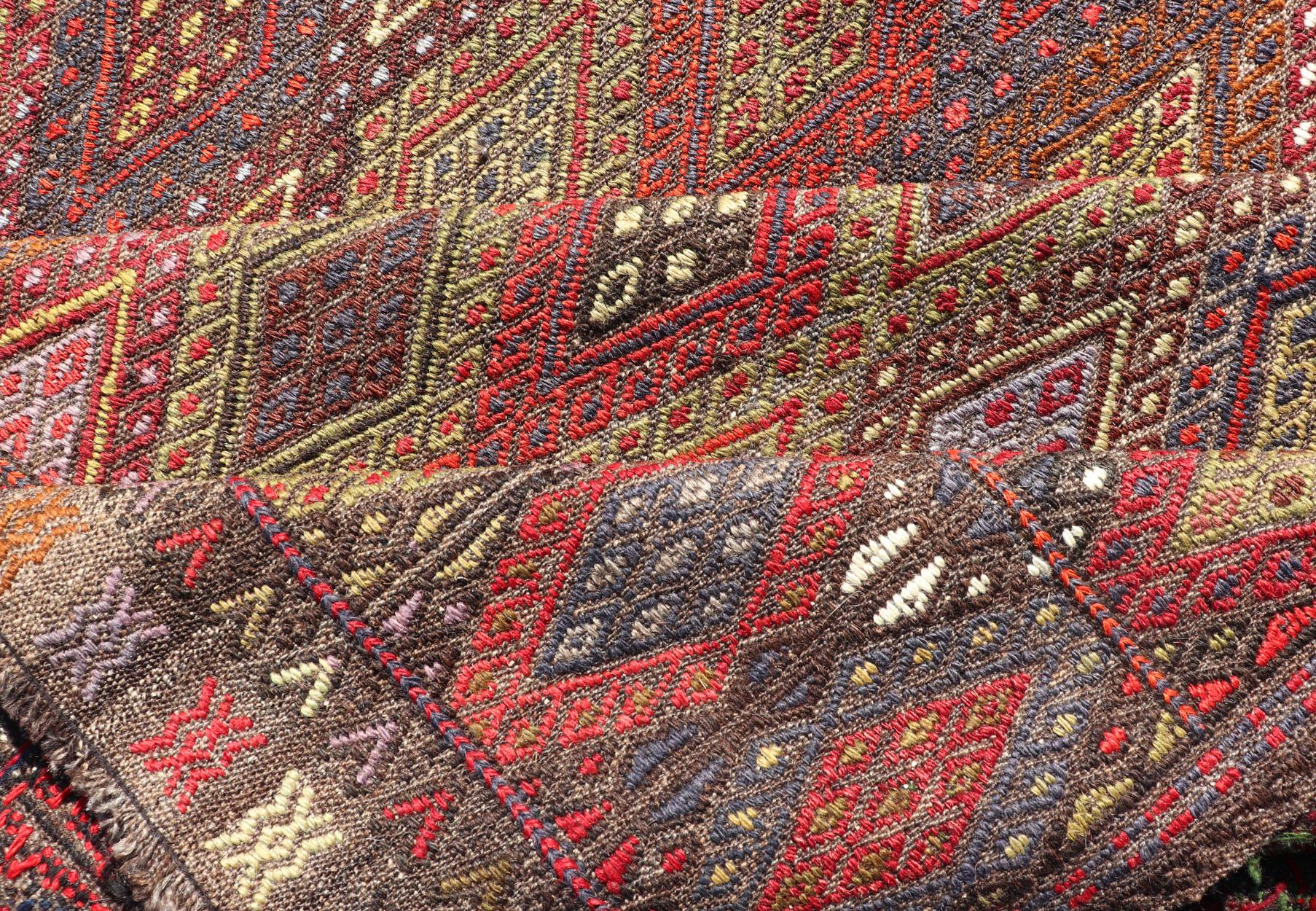 Vintage Turkish Gallery Kilim with All-Over Diamond Design in Multicolor For Sale 4