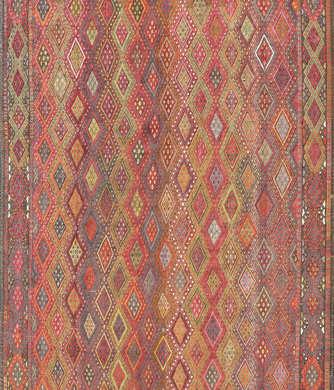 Vintage Turkish Gallery Kilim with All-Over Diamond Design in Multicolor For Sale 3