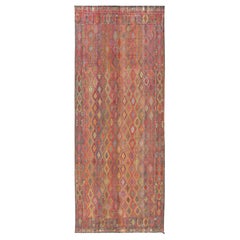 Galerie turque Kilim vintage avec motif de diamants sur toute la surface en multicolore