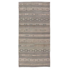 Vintage Turkish Gallery Kilim with Soft Blue-Gray and Sand Striped Motifs