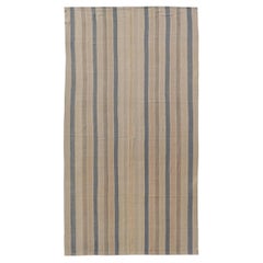 Vintage Turkish Gallery Kilim with Soft Neutral Stripes in Blue and Sand