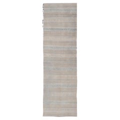 Vintage Turkish Gallery Kilim with Soft Sand, Pale Sage, and Powder Blue