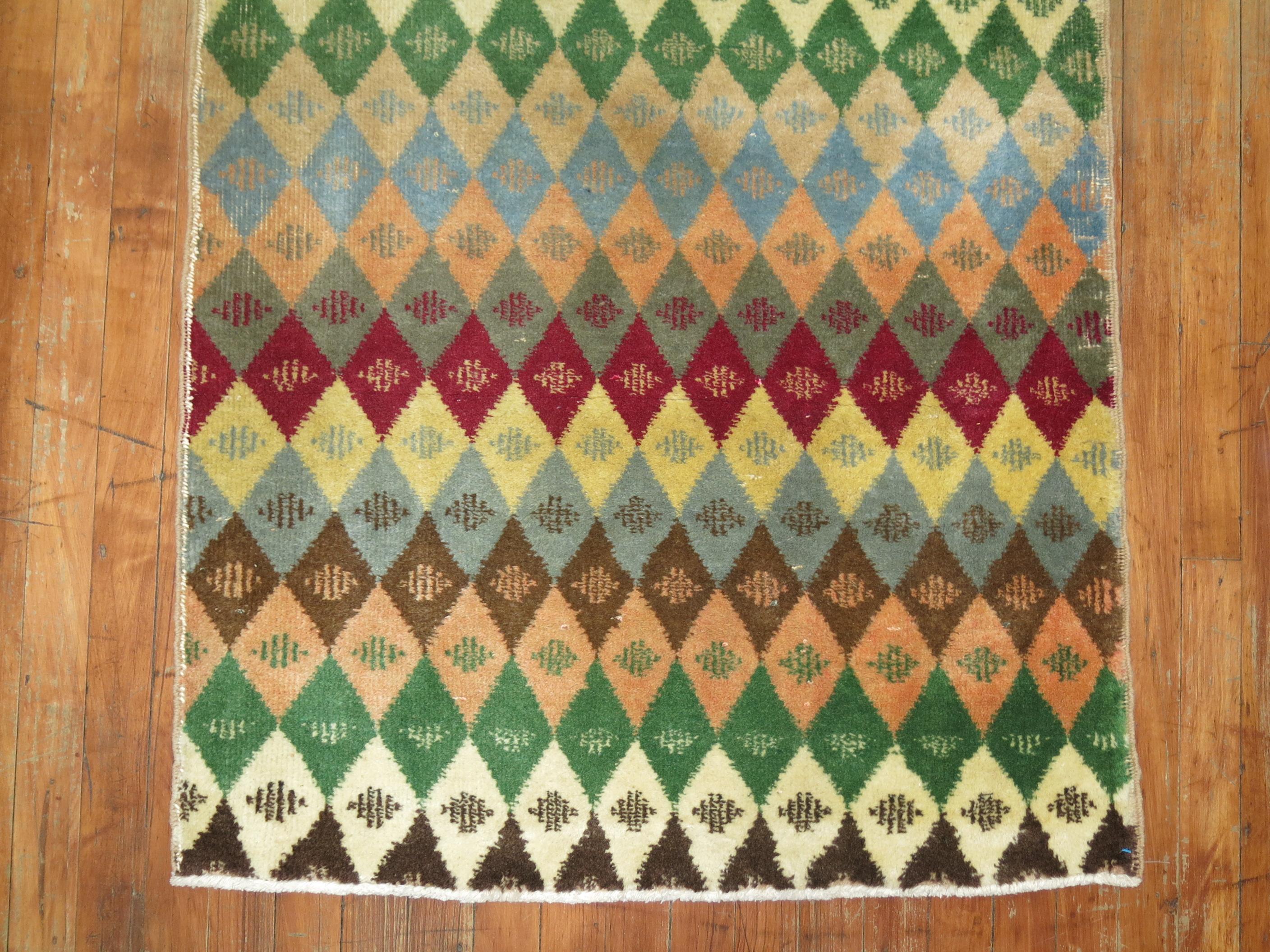 Colorful Mid-Century Turkish Anatolian throw rug.