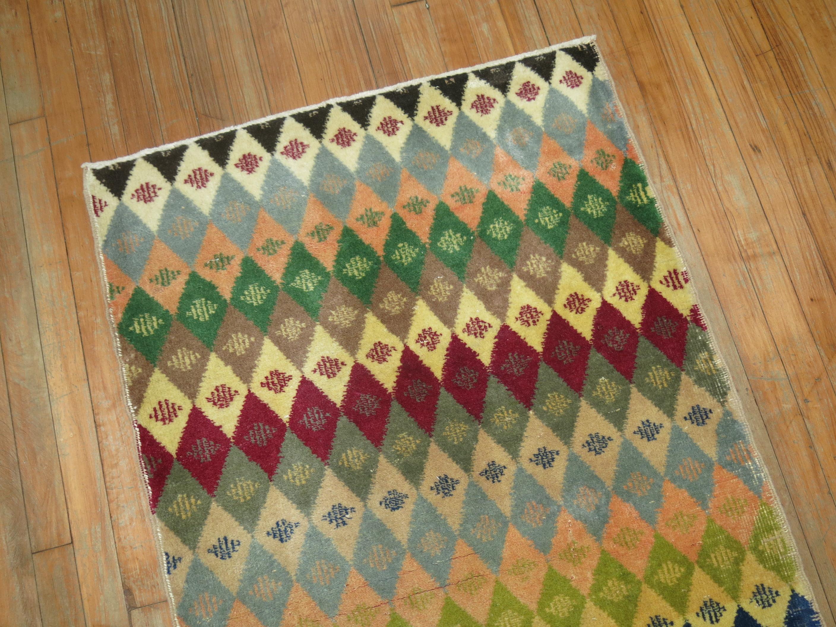 Mid-Century Modern Vintage Turkish Geometric Anatolian Rug