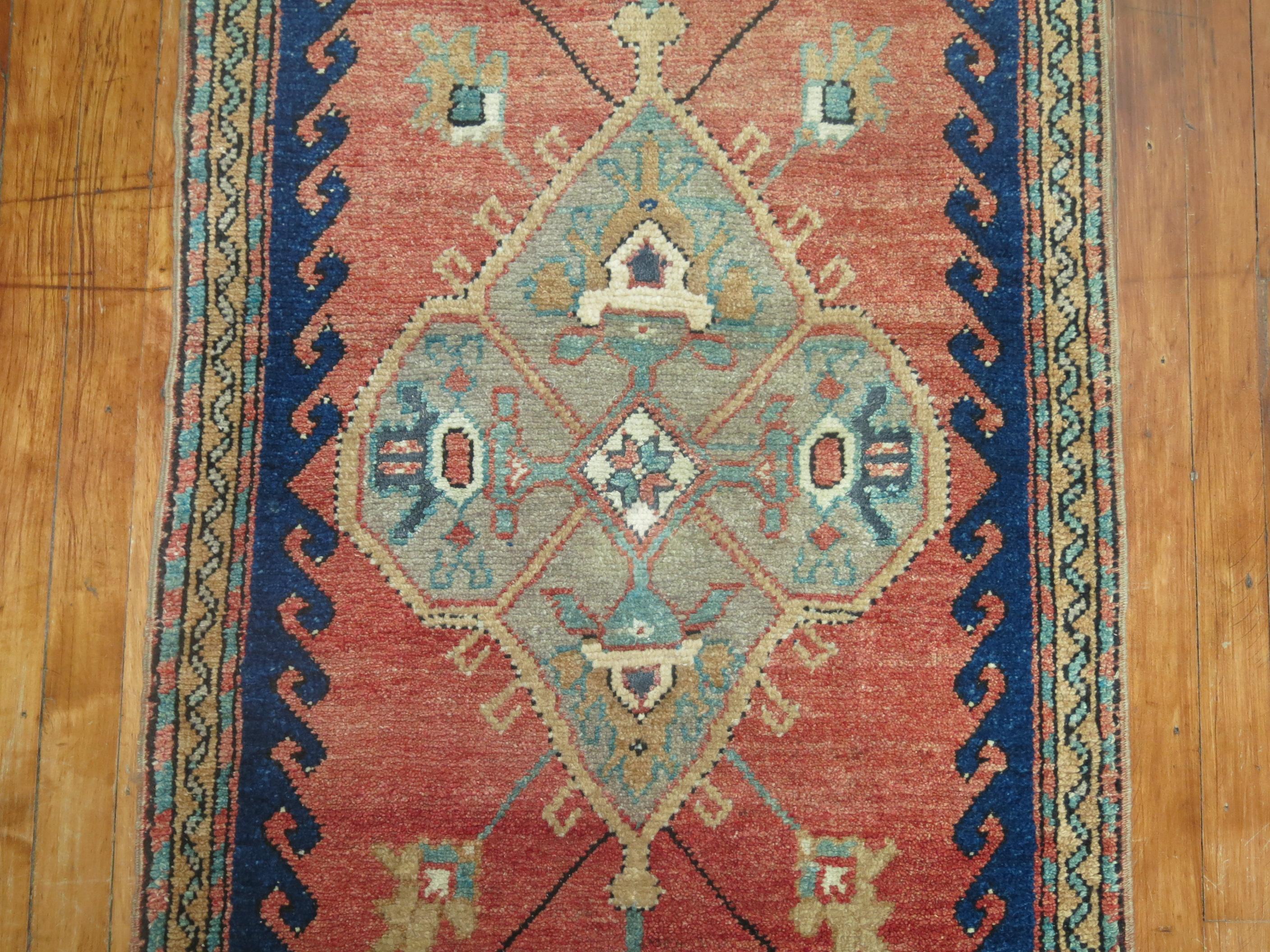 Hand-Woven Vintage Turkish Geometric Anatolian Runner For Sale