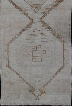Vintage Turkish Geometric Oushak Runner with Medallions in Taupe and Brown