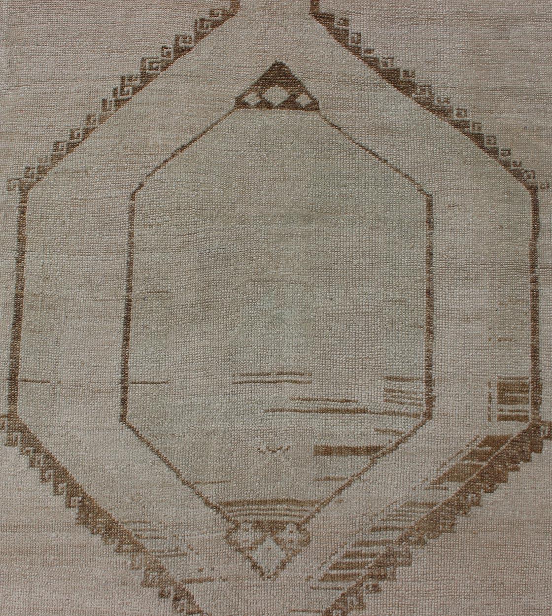 Wool Vintage Turkish Geometric Oushak Runner with Medallions in Taupe and Brown For Sale
