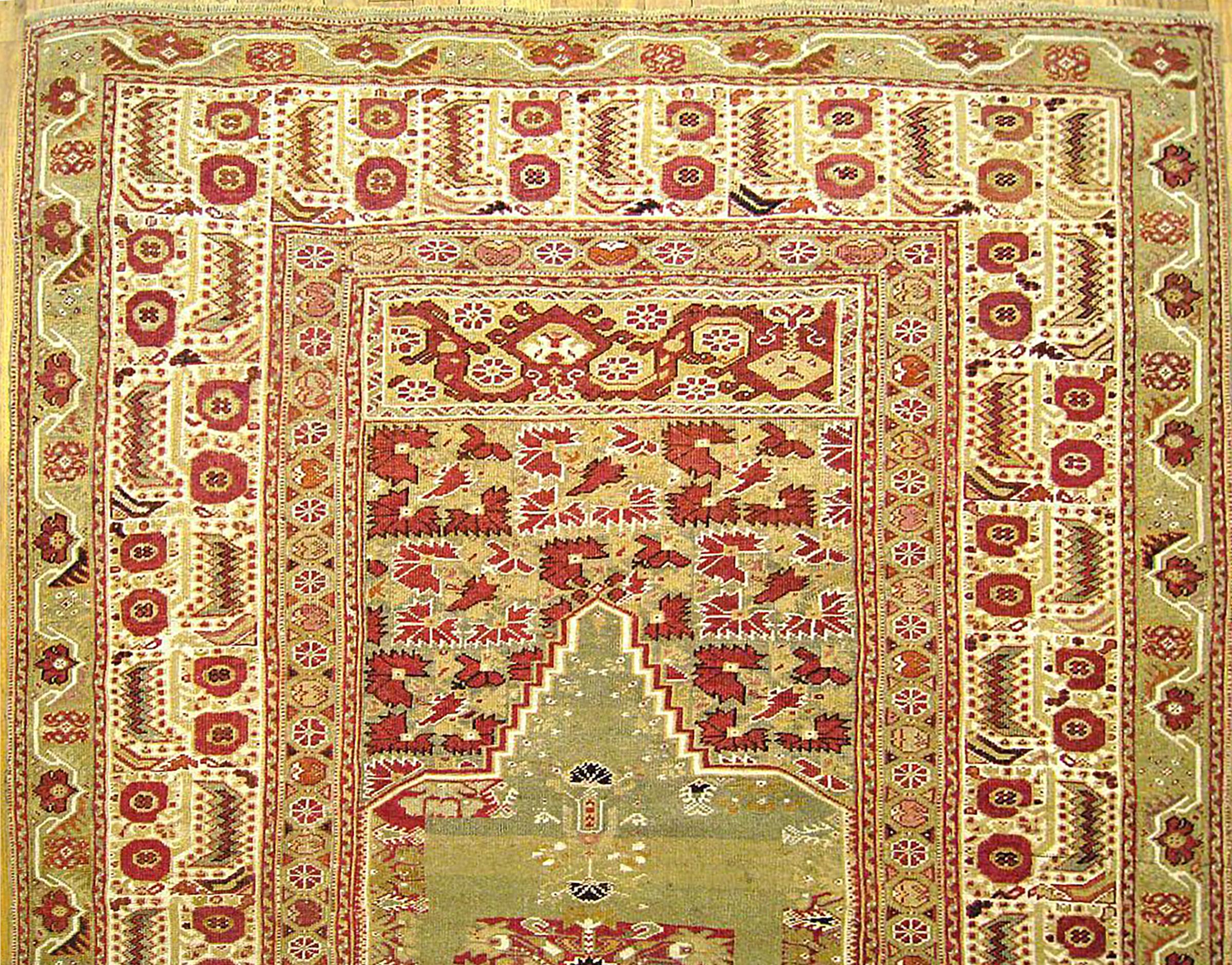 Hand-Knotted Vintage Turkish Ghiordes Oriental Carpet, in Small Size w/ Central Medallion For Sale