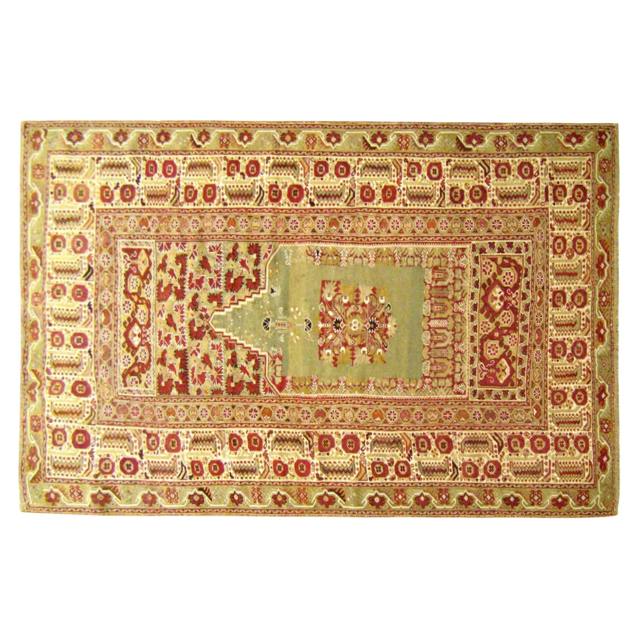 Vintage Turkish Ghiordes Oriental Carpet, in Small Size w/ Central Medallion