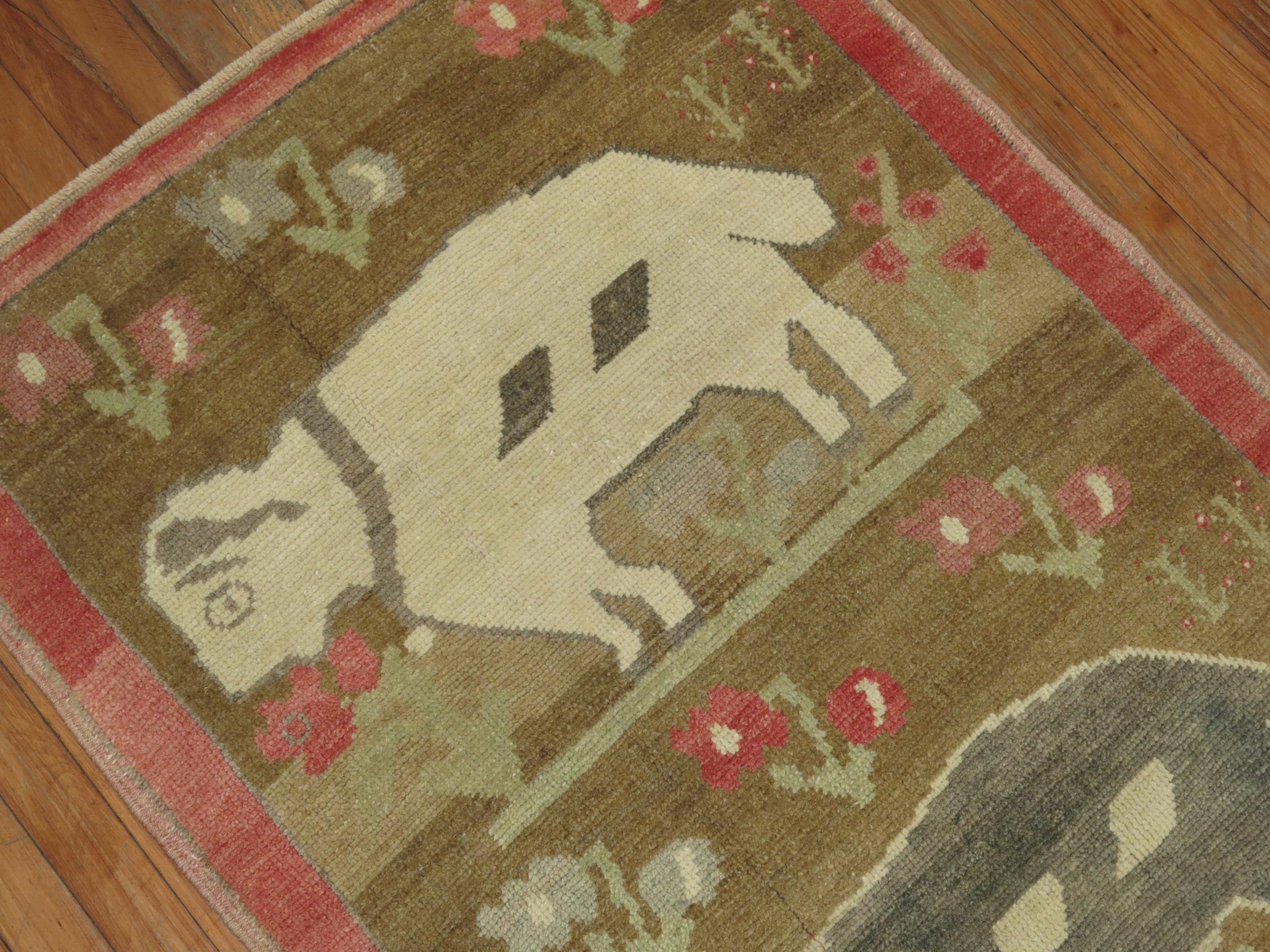 Hand-Knotted Vintage Turkish Goat Sheep Runner