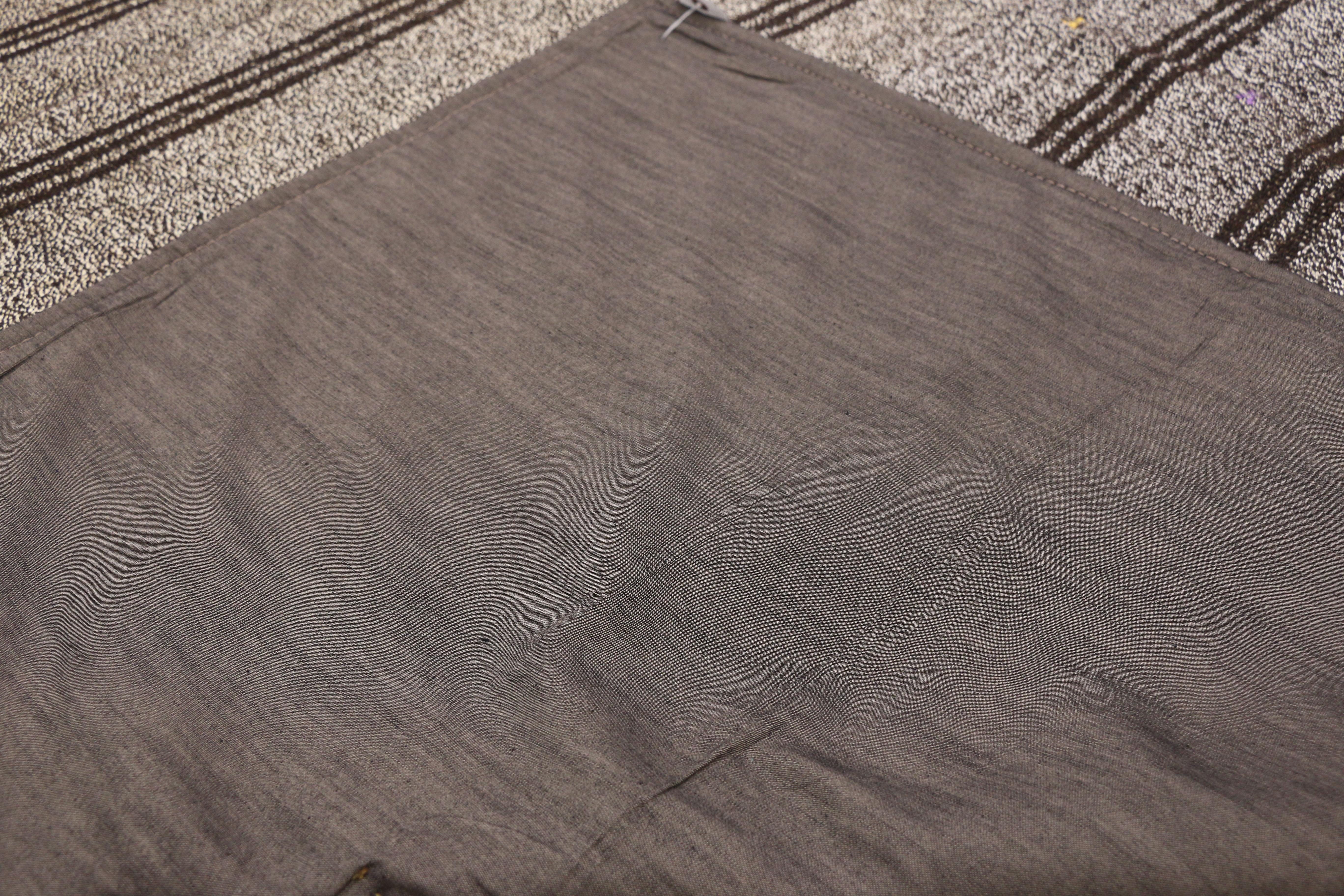 Wool Vintage Turkish Gray Flatweave Kilim Rug with Black Stripes, Flat-weave Rug