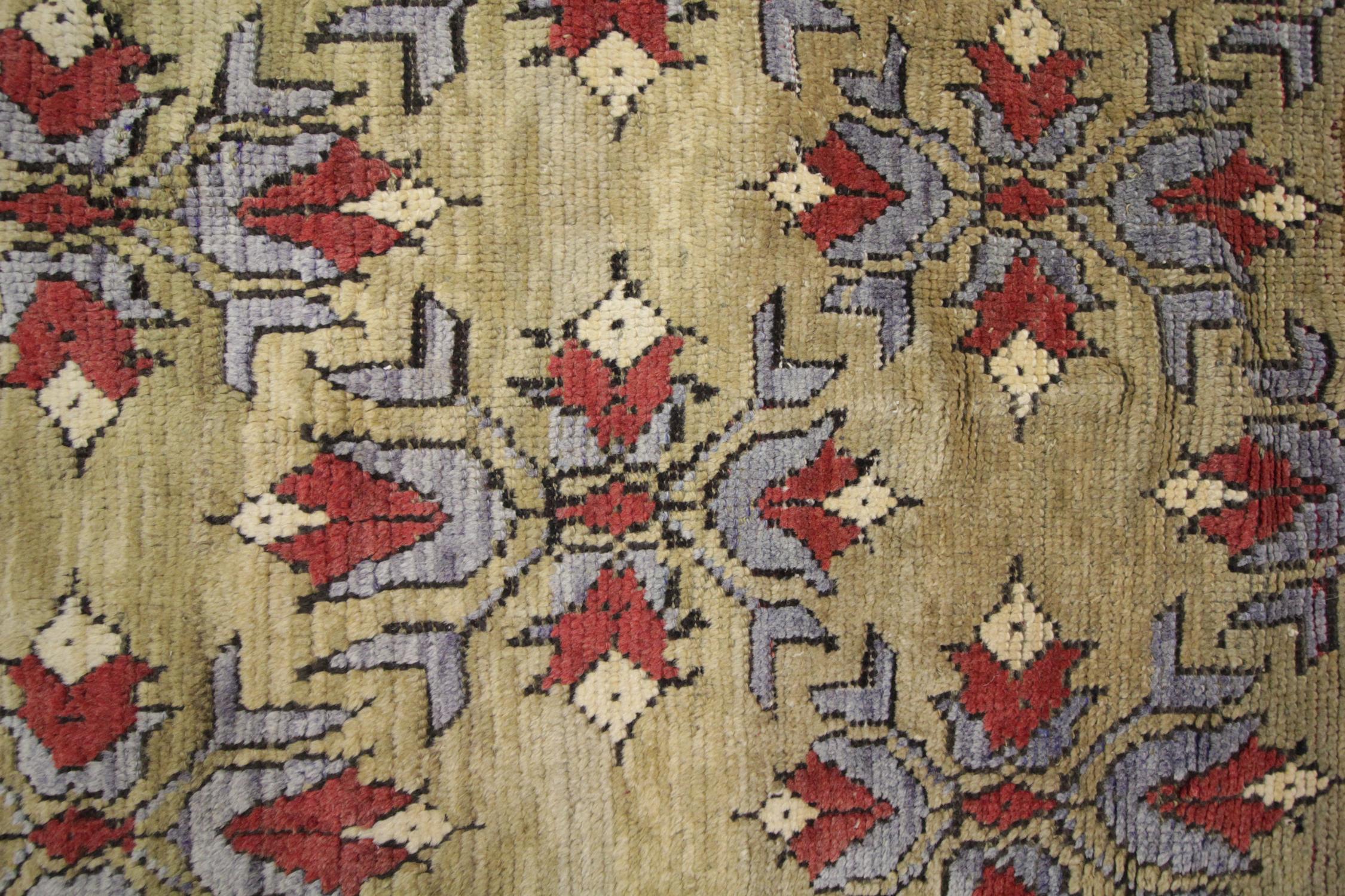 Art Deco Anatolian Modern Rug Handmade Carpet Vintage Turkish Green Living Room Rug   For Sale