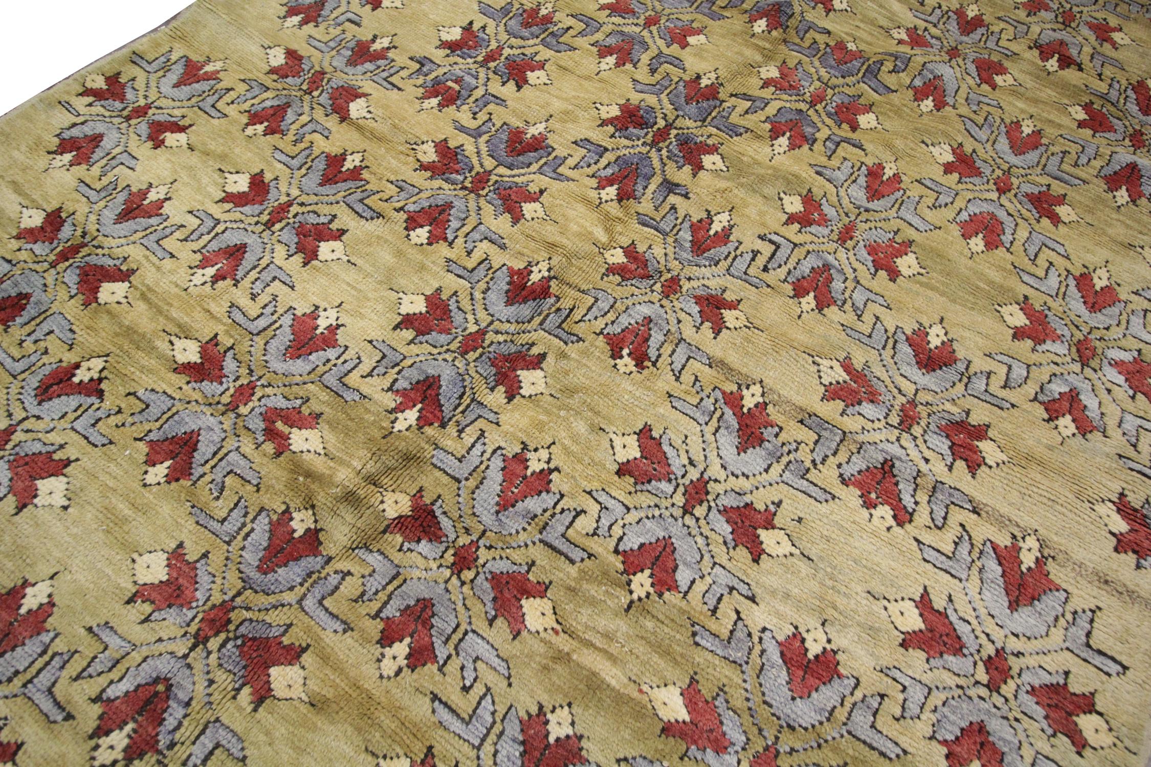 Hand-Knotted Anatolian Modern Rug Handmade Carpet Vintage Turkish Green Living Room Rug   For Sale