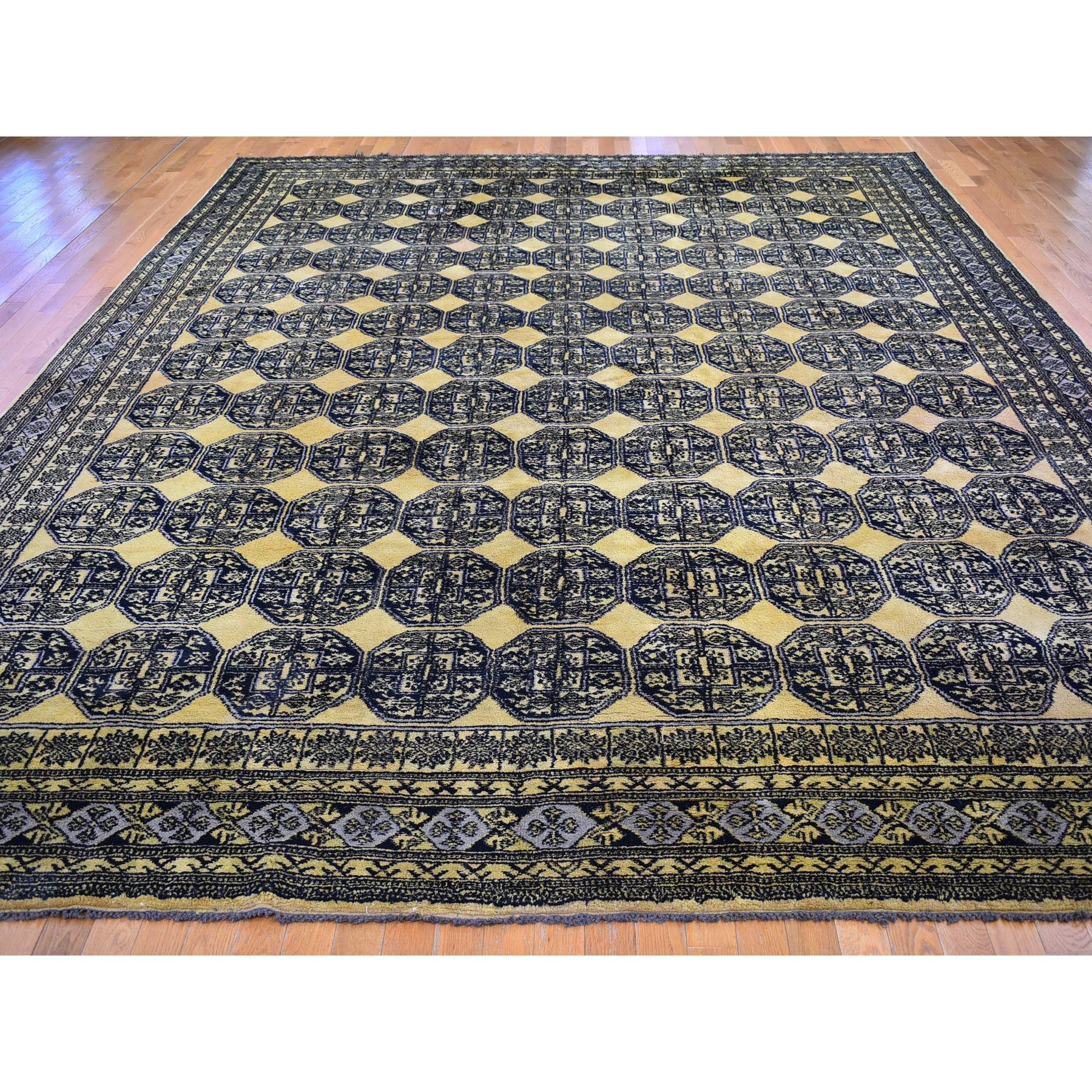Medieval Vintage Turkish Hand Knotted Elephant Feet Design Full Pile Clean Wool Gold Rug