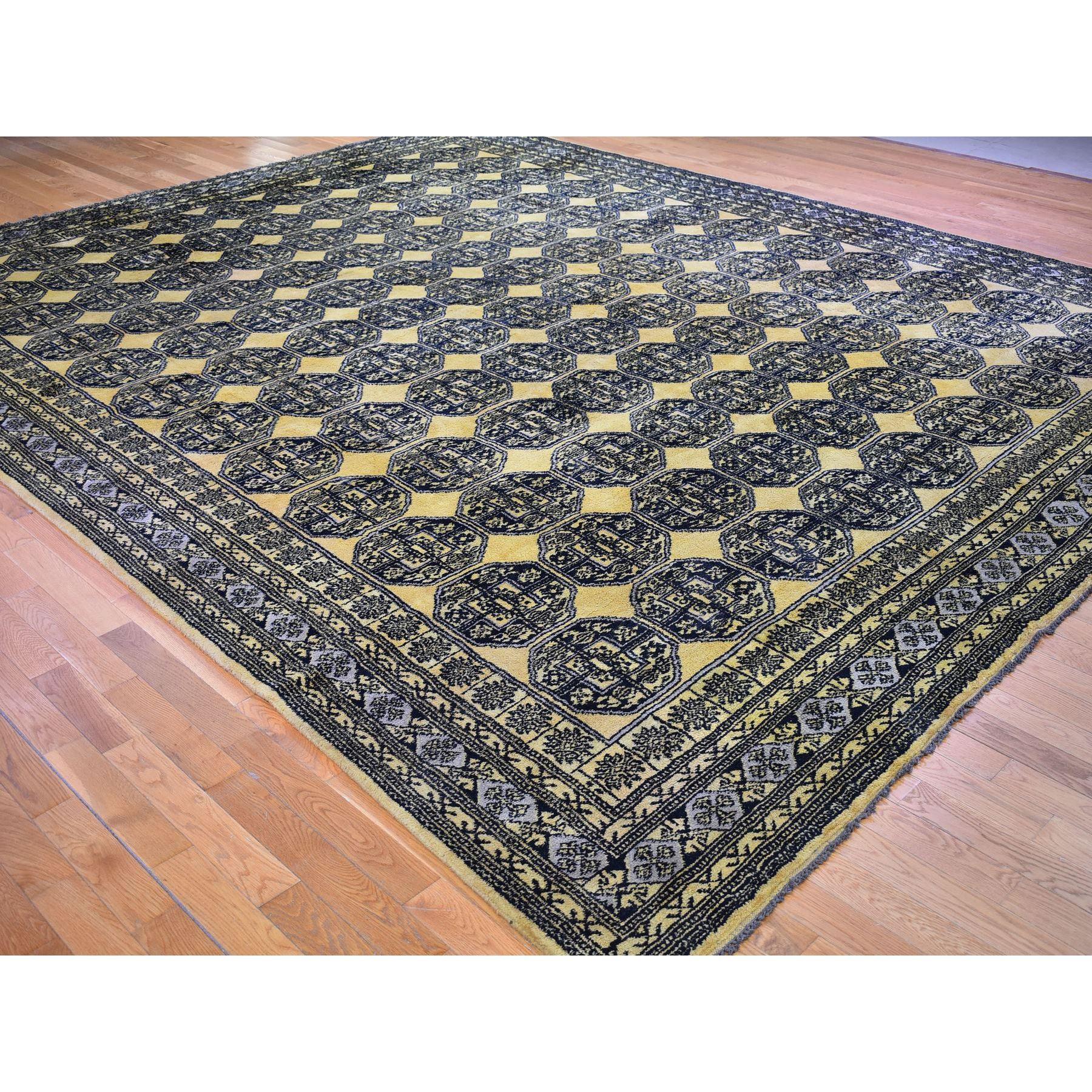 Hand-Knotted Vintage Turkish Hand Knotted Elephant Feet Design Full Pile Clean Wool Gold Rug