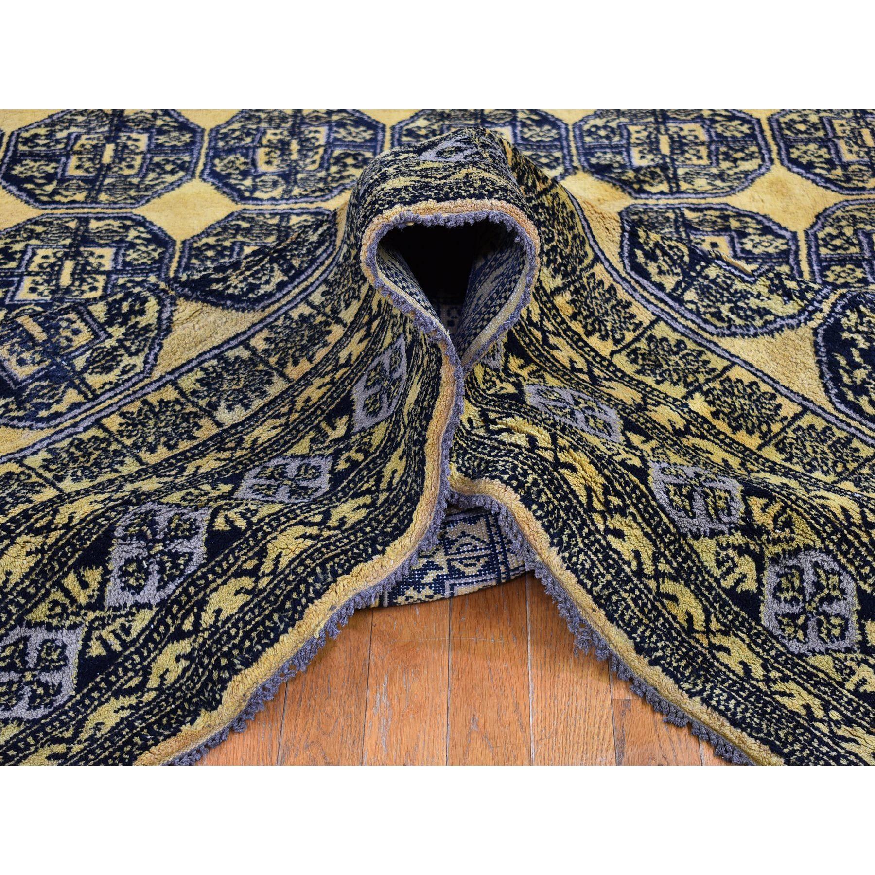 Mid-20th Century Vintage Turkish Hand Knotted Elephant Feet Design Full Pile Clean Wool Gold Rug