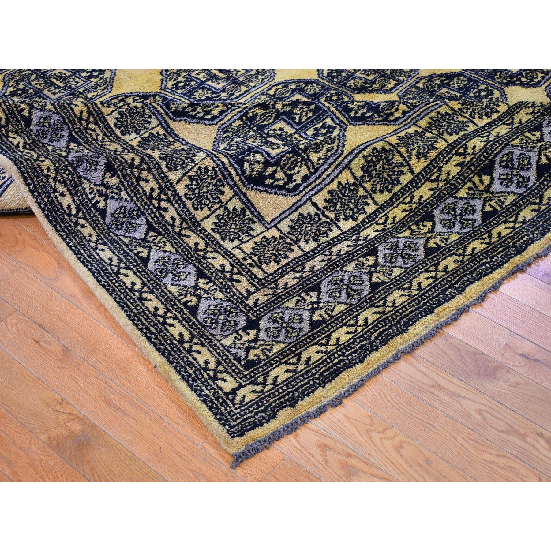 Vintage Turkish Hand Knotted Elephant Feet Design Full Pile Clean Wool Gold Rug 1