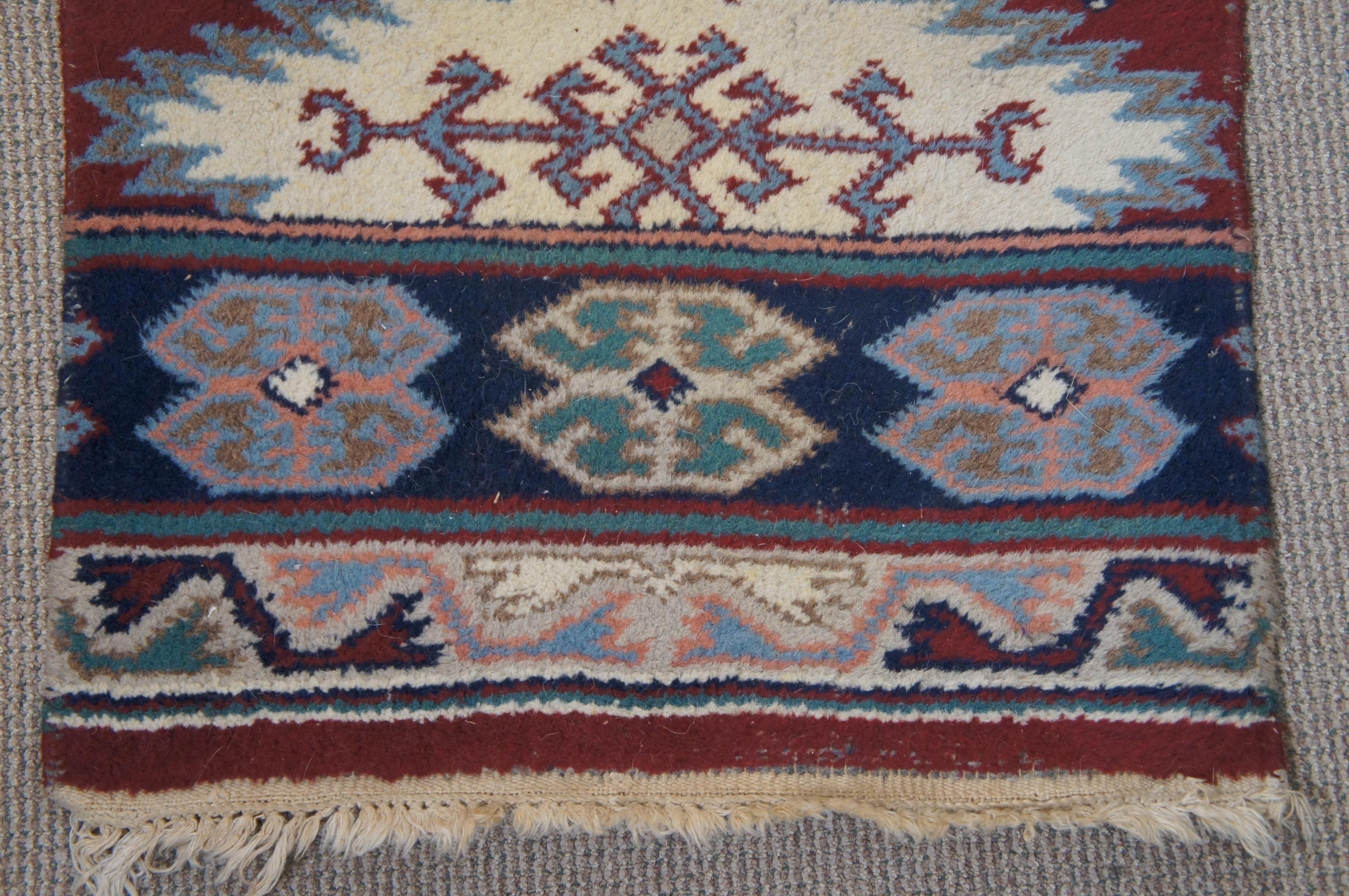 20th Century Vintage Turkish Hand Knotted Geometric Wool Area Rug Mat 2' x 5' For Sale