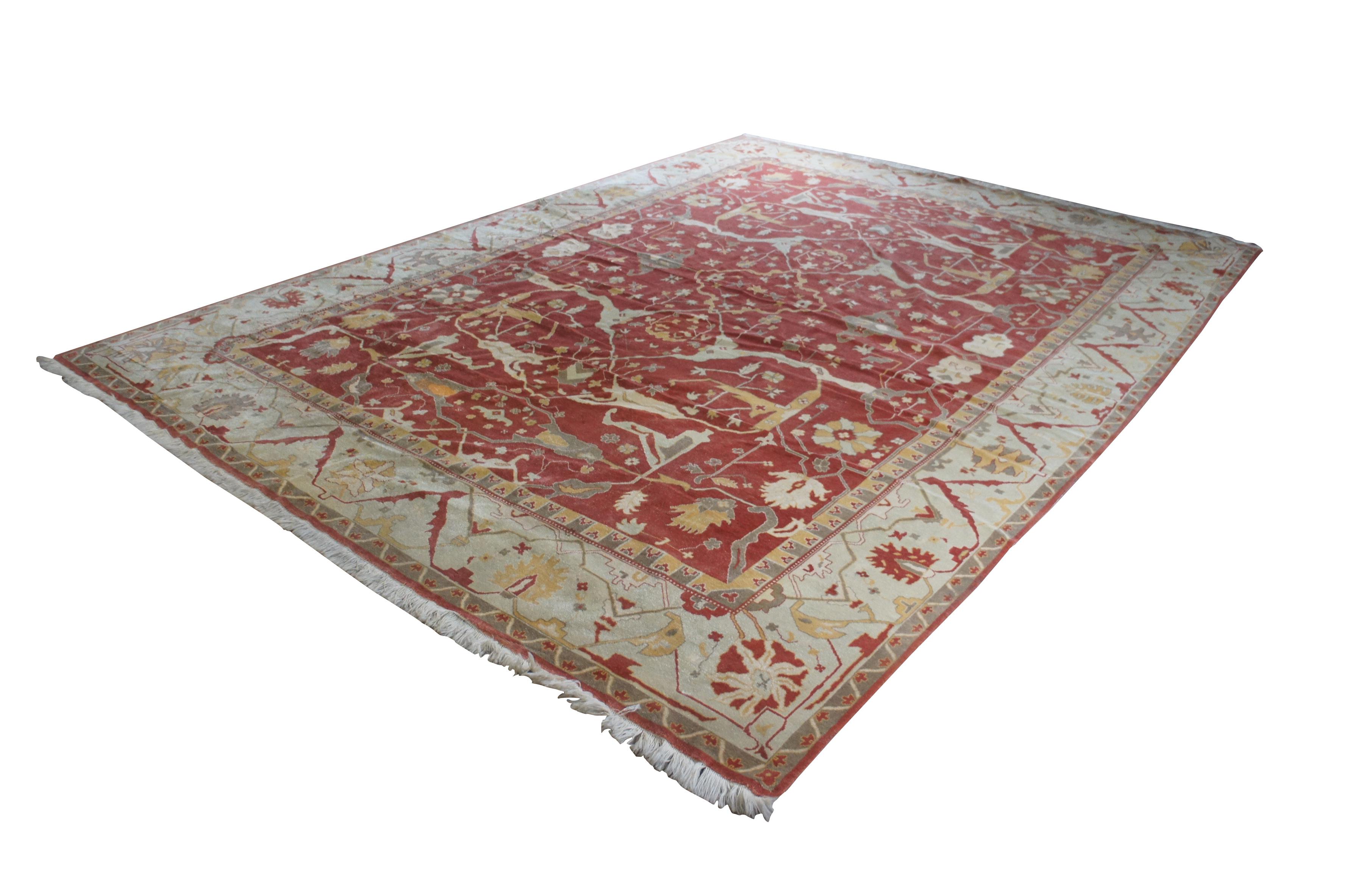 Turco Tappeto vintage turco annodato a mano Oushak Geometric Palace Area Rug 12' x 16,5' in vendita