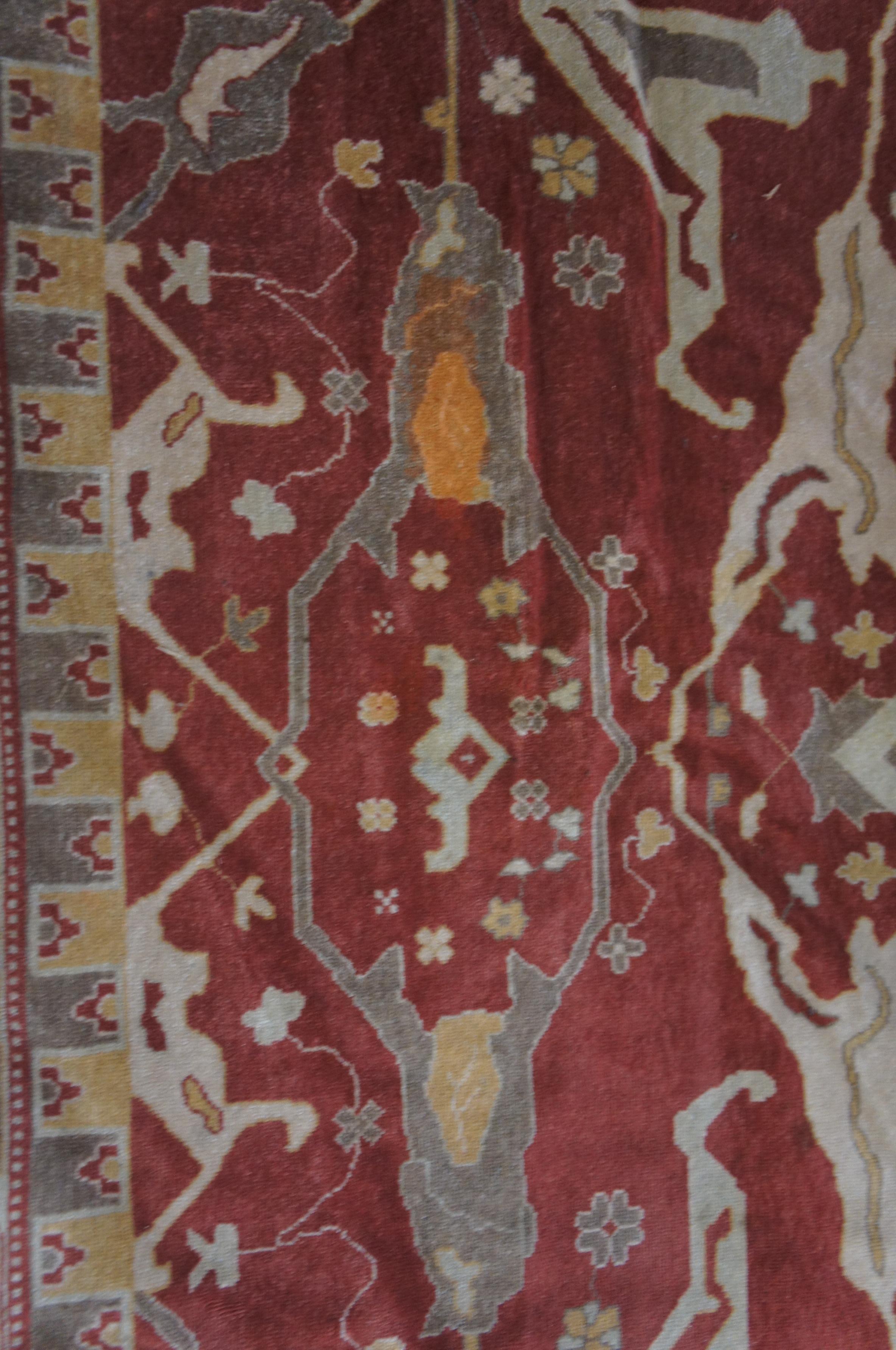XX secolo Tappeto vintage turco annodato a mano Oushak Geometric Palace Area Rug 12' x 16,5' in vendita