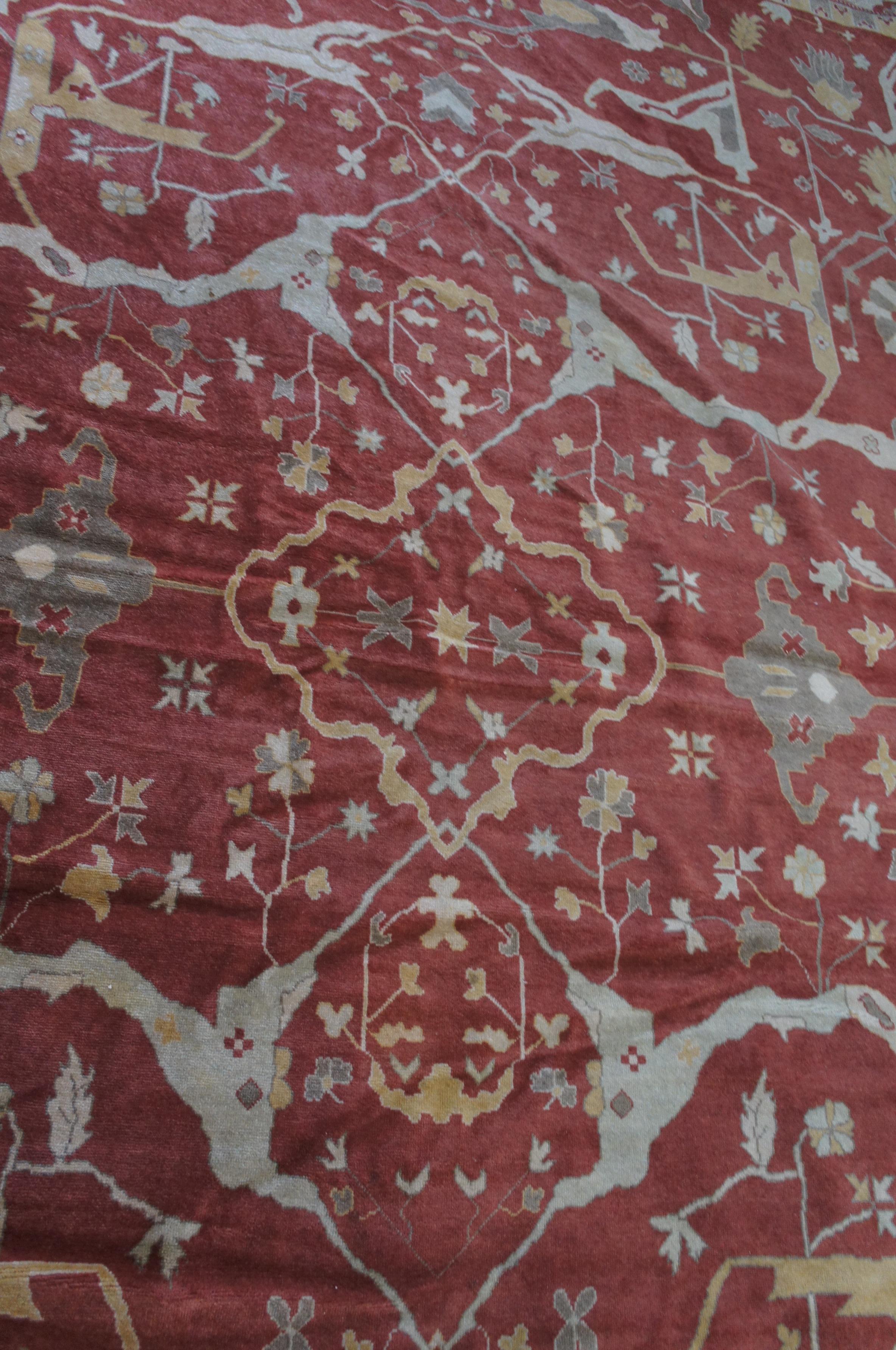 Lana Tappeto vintage turco annodato a mano Oushak Geometric Palace Area Rug 12' x 16,5' in vendita