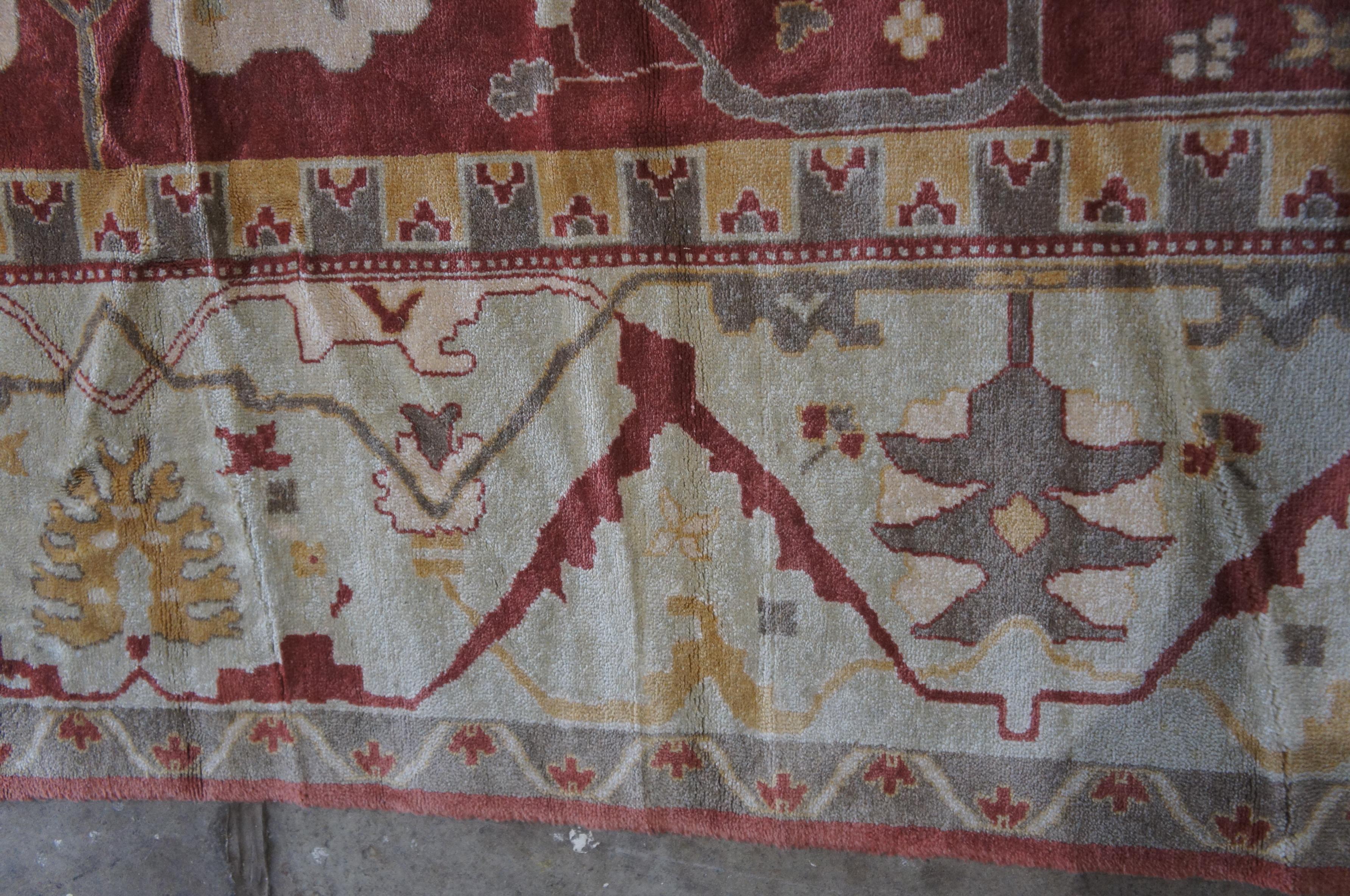 Tappeto vintage turco annodato a mano Oushak Geometric Palace Area Rug 12' x 16,5' in vendita 1