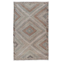 Retro Turkish Hand Woven Embroidered Kilim Rug with Diamond Design