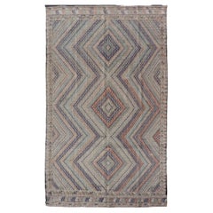 Tappeto turco vintage Rug & Kilim ricamato a mano con disegno a diamante