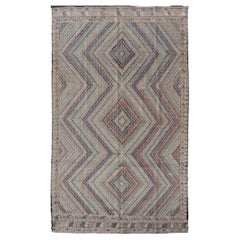 Retro Turkish Hand Woven Embroidered Kilim Rug with Diamond Design