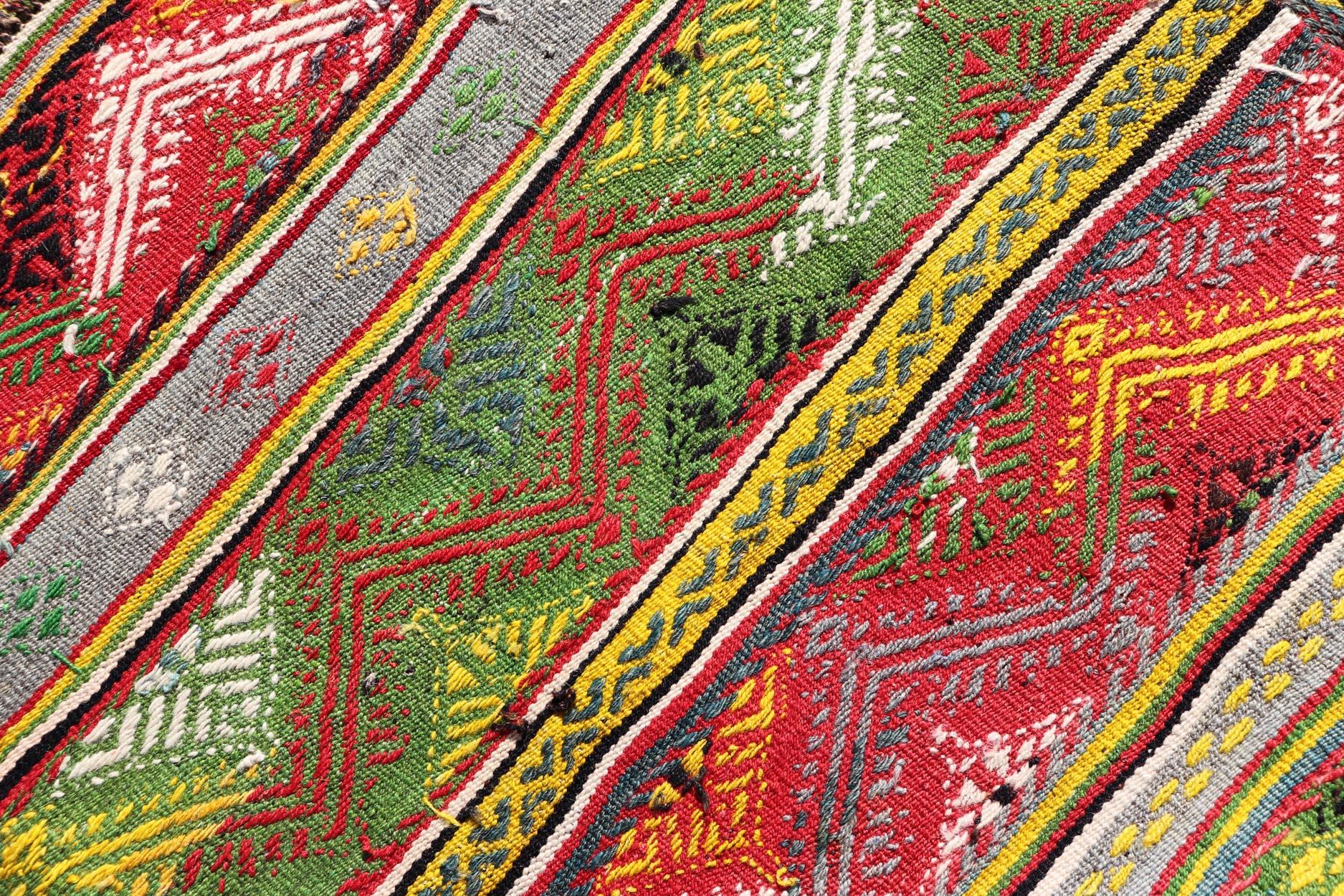 Vintage Turkish Hand Woven Embroidery with Bright & Colorful Tribal Motif Design For Sale 4