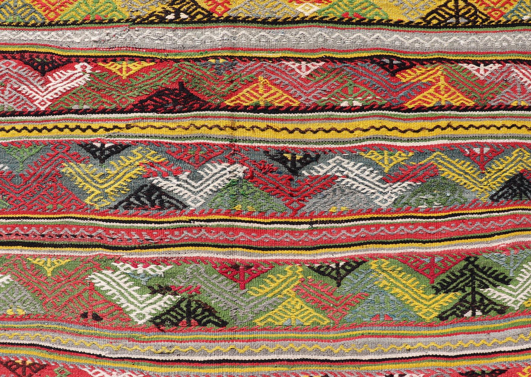 Hand-Woven Vintage Turkish Hand Woven Embroidery with Bright & Colorful Tribal Motif Design For Sale