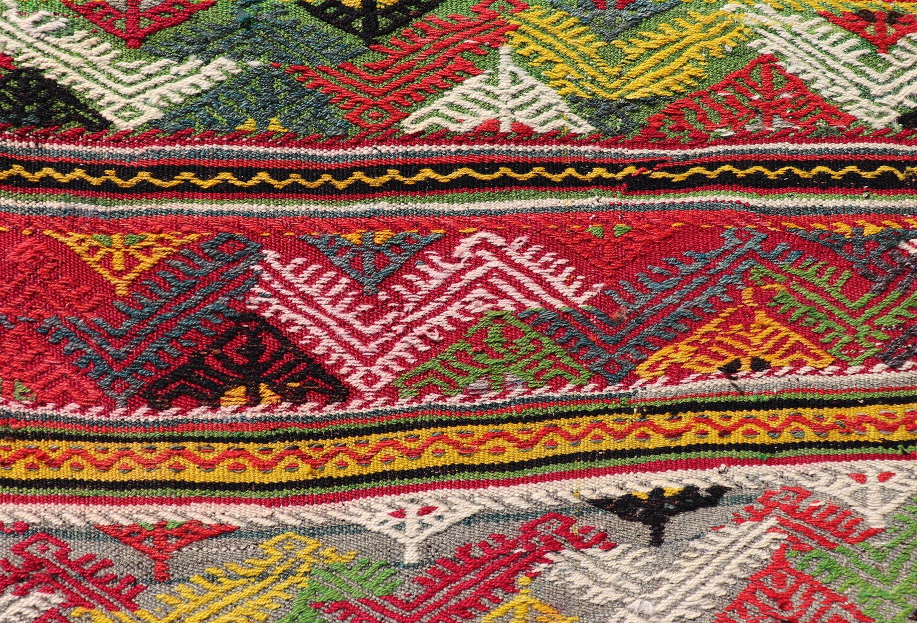 Vintage Turkish Hand Woven Embroidery with Bright & Colorful Tribal Motif Design In Excellent Condition For Sale In Atlanta, GA