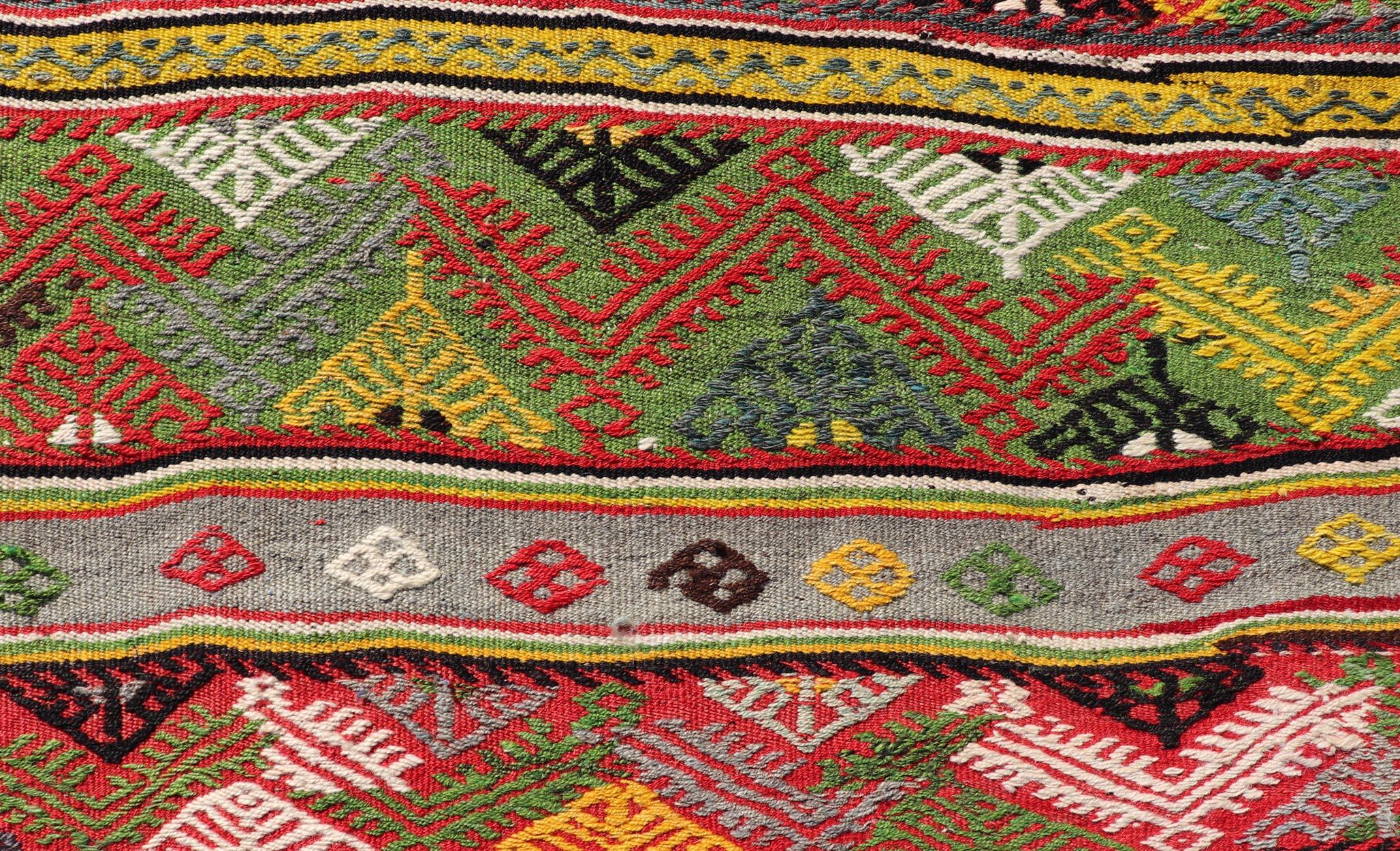 20th Century Vintage Turkish Hand Woven Embroidery with Bright & Colorful Tribal Motif Design For Sale