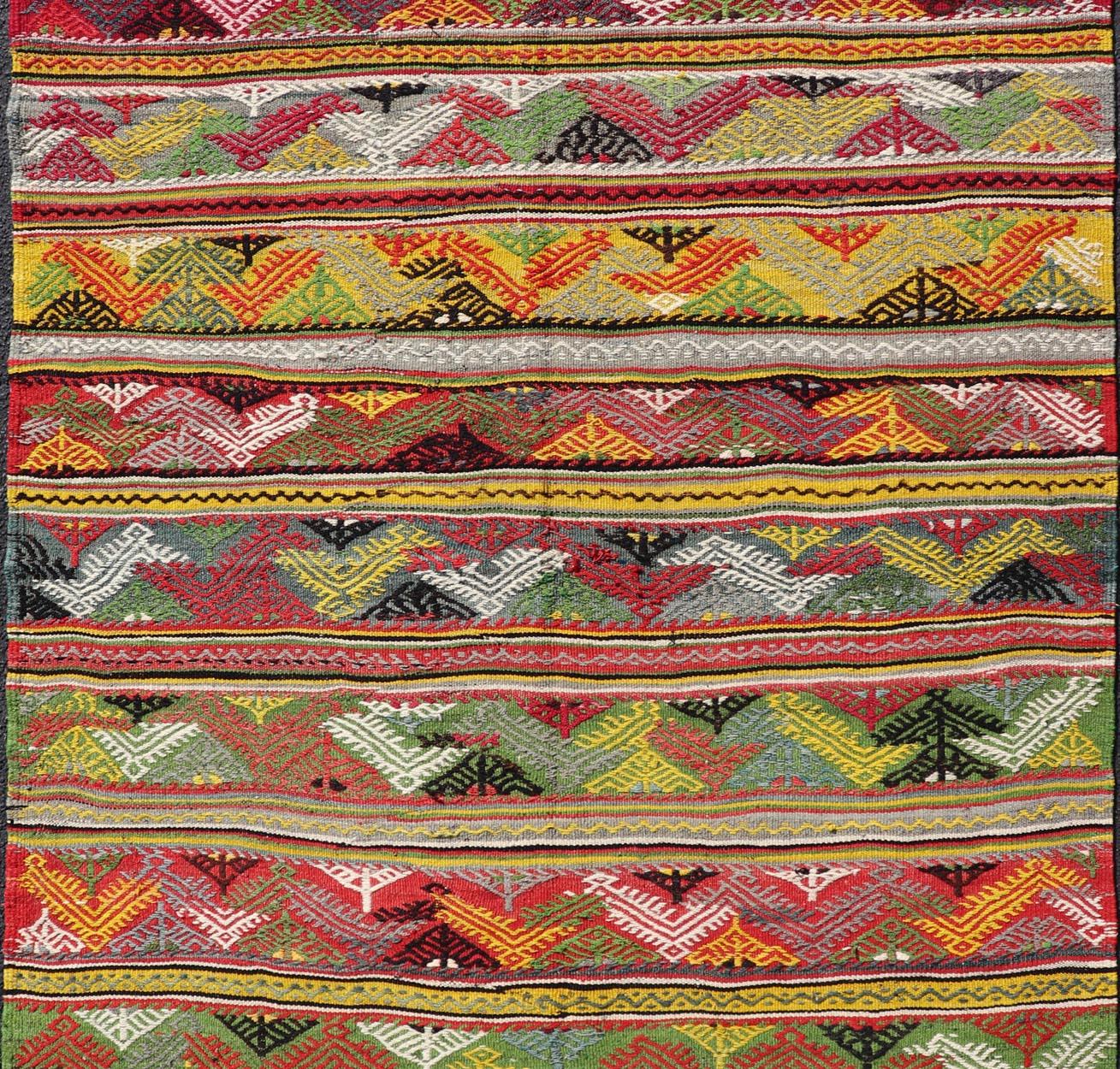 Vintage Turkish Hand Woven Embroidery with Bright & Colorful Tribal Motif Design For Sale 2