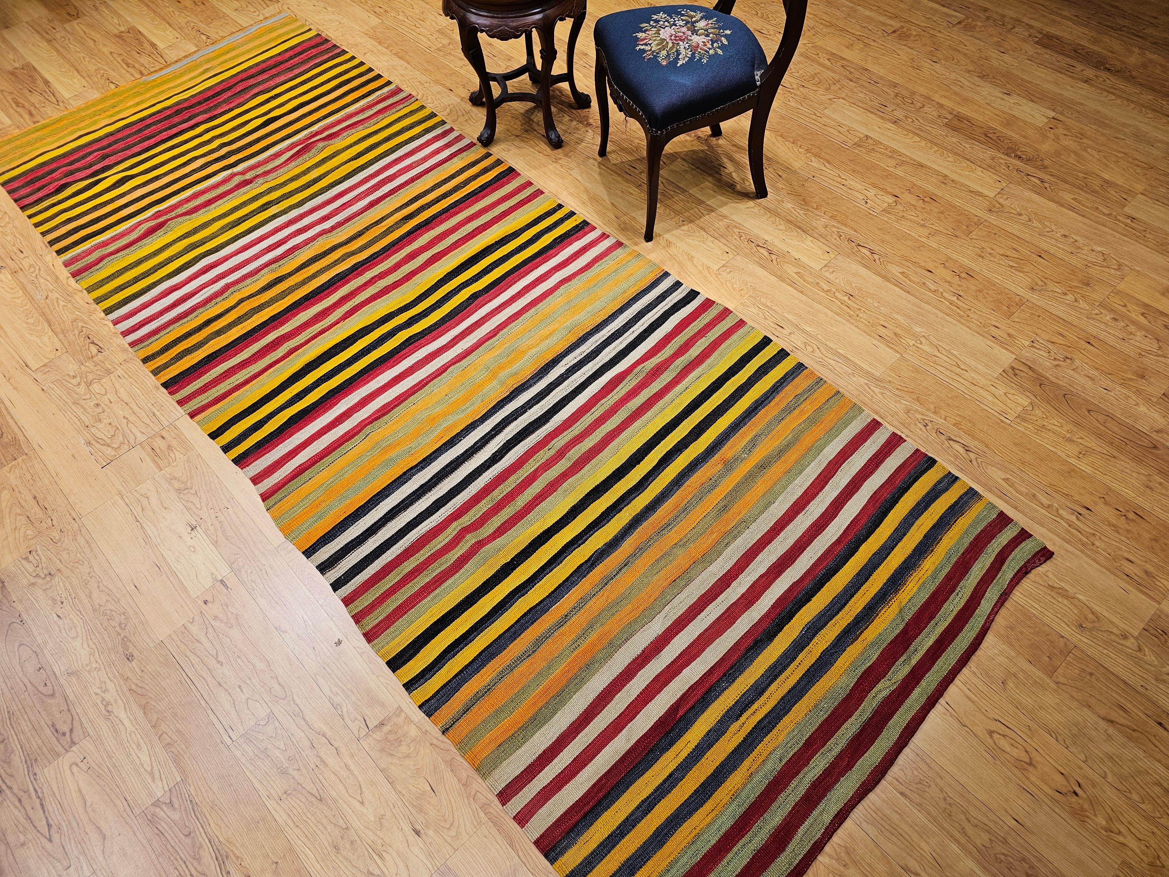 Vintage Turkish Hand Woven Kilim Wide Runner For Sale 4