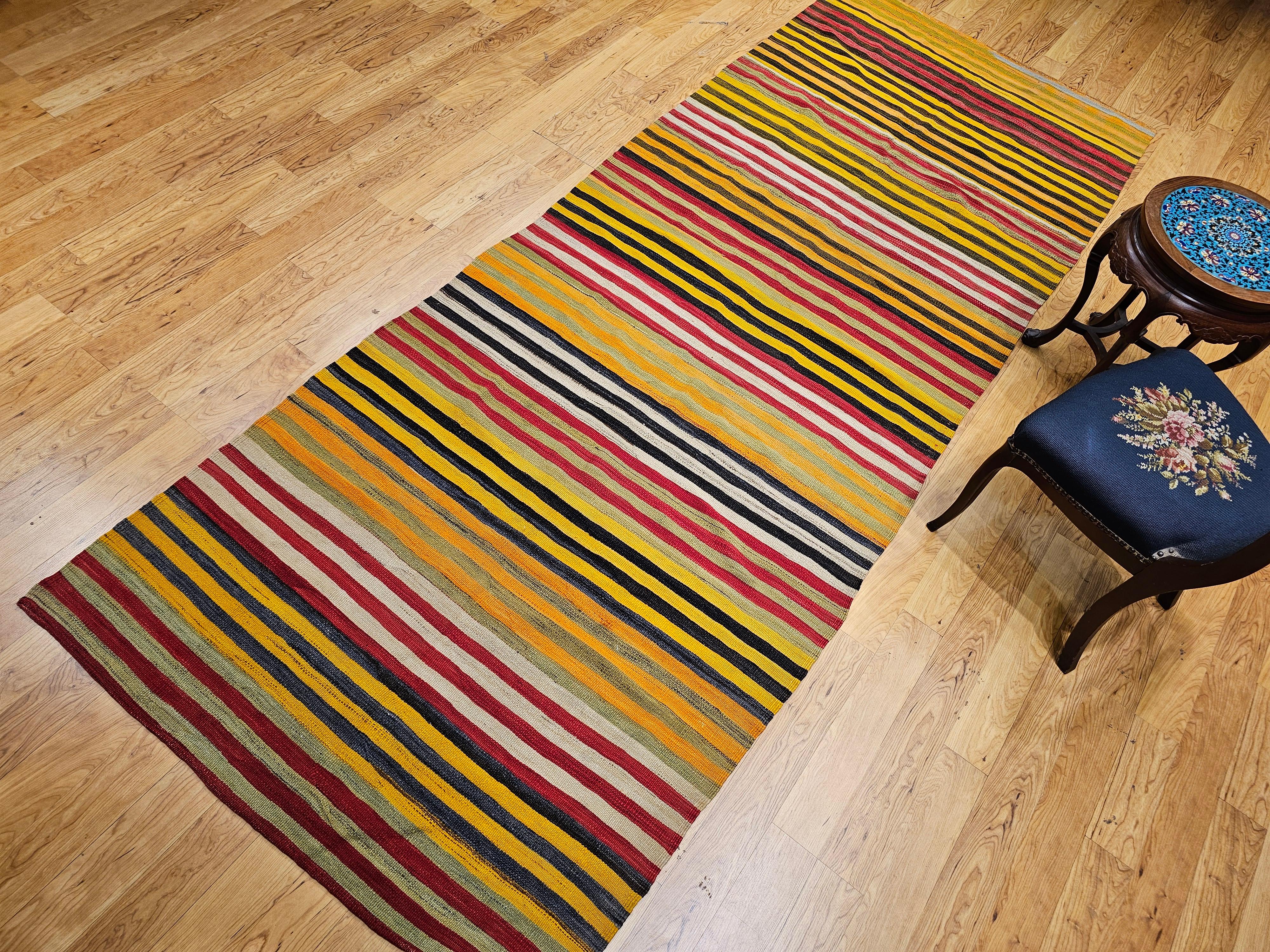 Vintage Turkish Hand Woven Kilim Wide Runner For Sale 5