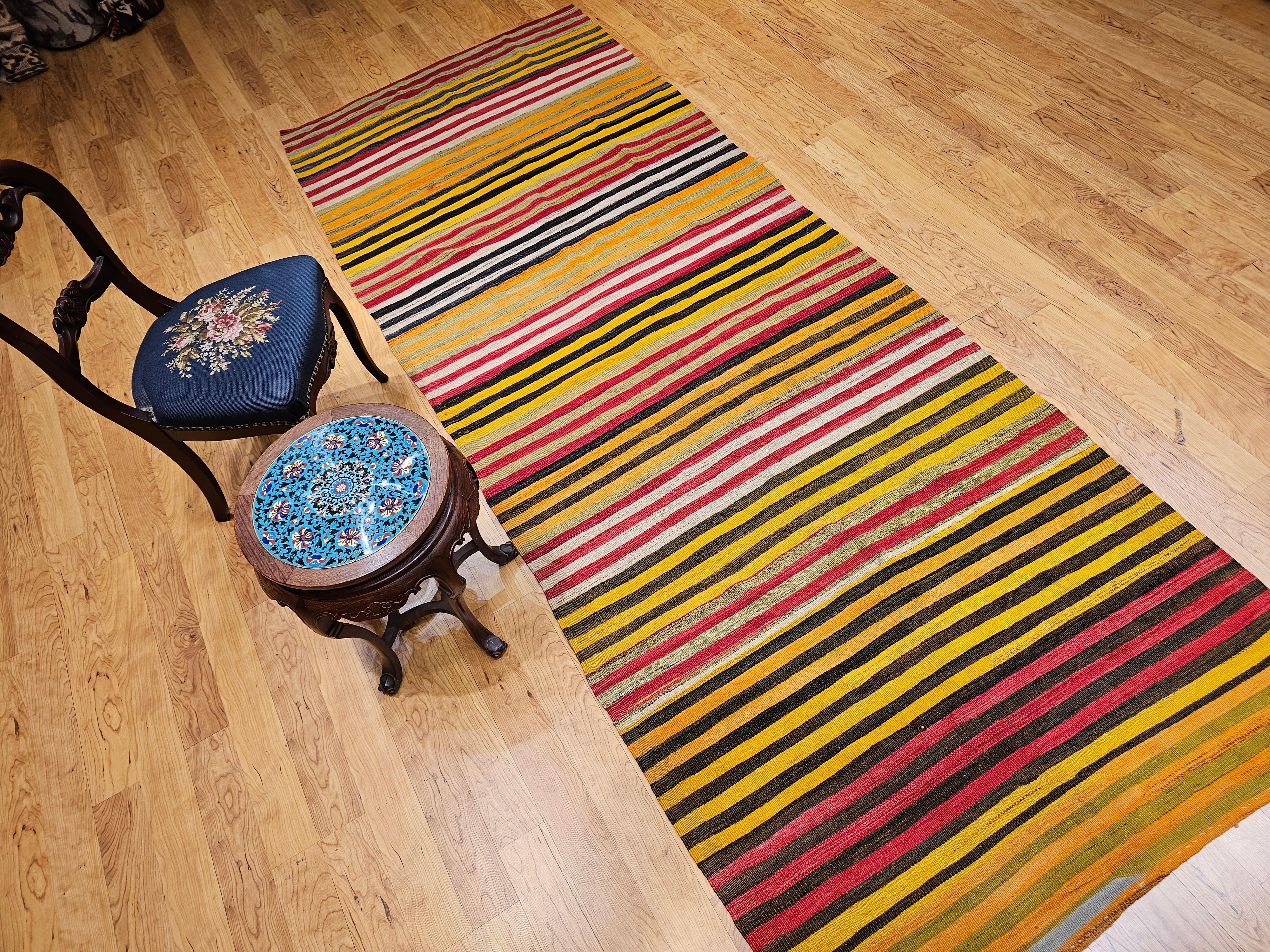 Vintage Turkish Hand Woven Kilim Wide Runner For Sale 6