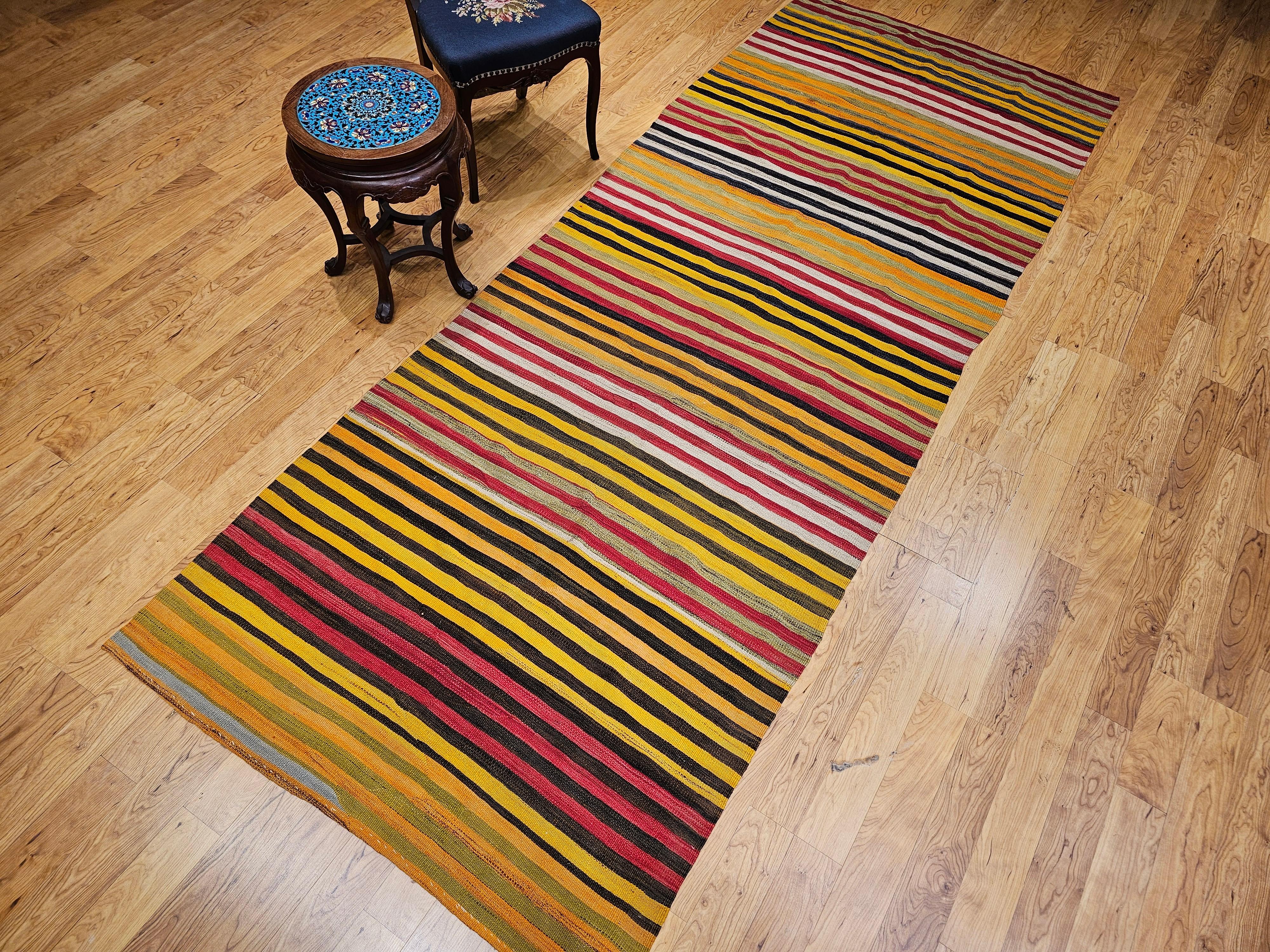 Vintage Turkish Hand Woven Kilim Wide Runner For Sale 8