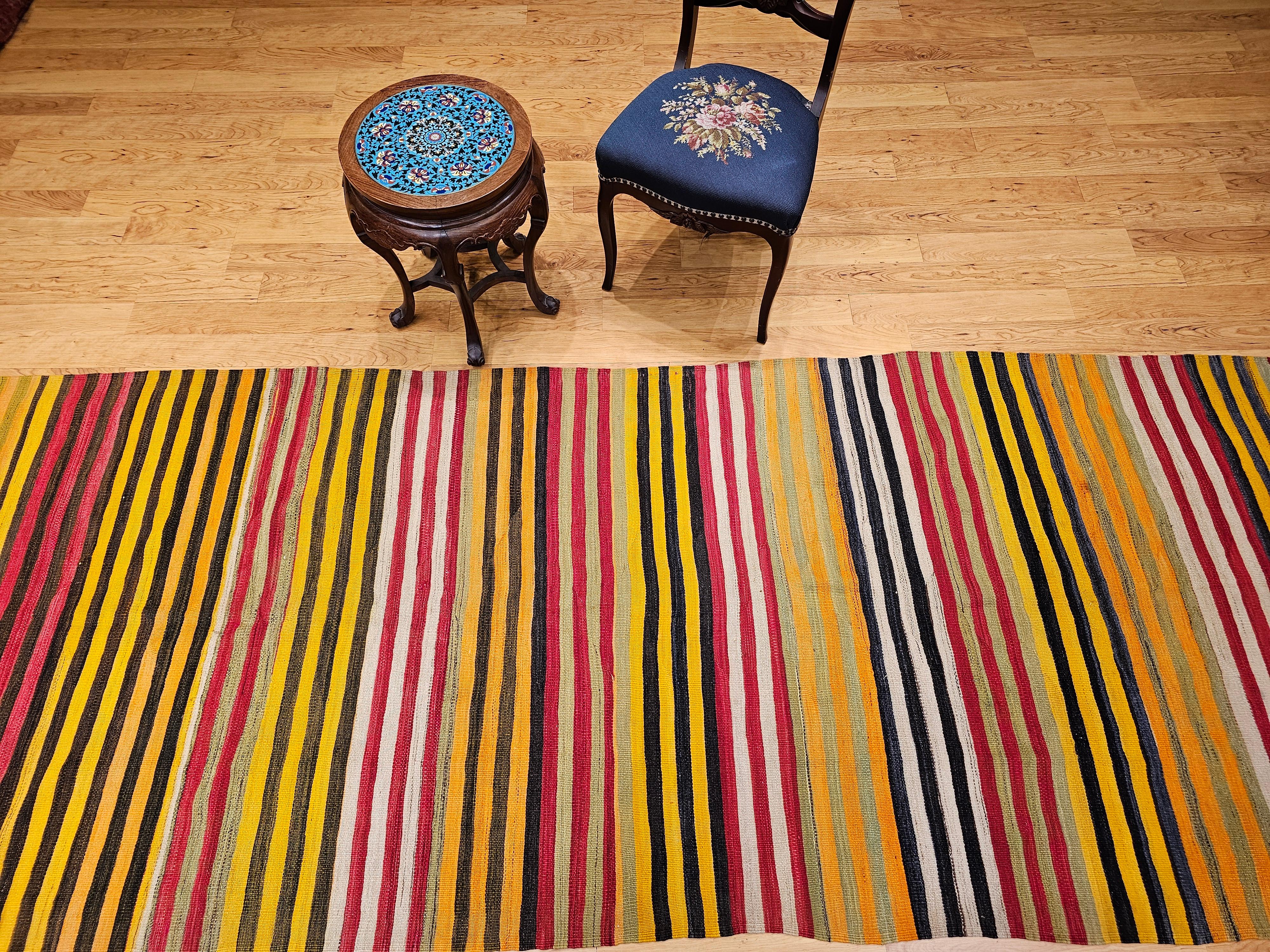 Vintage Turkish Hand Woven Kilim Wide Runner For Sale 9