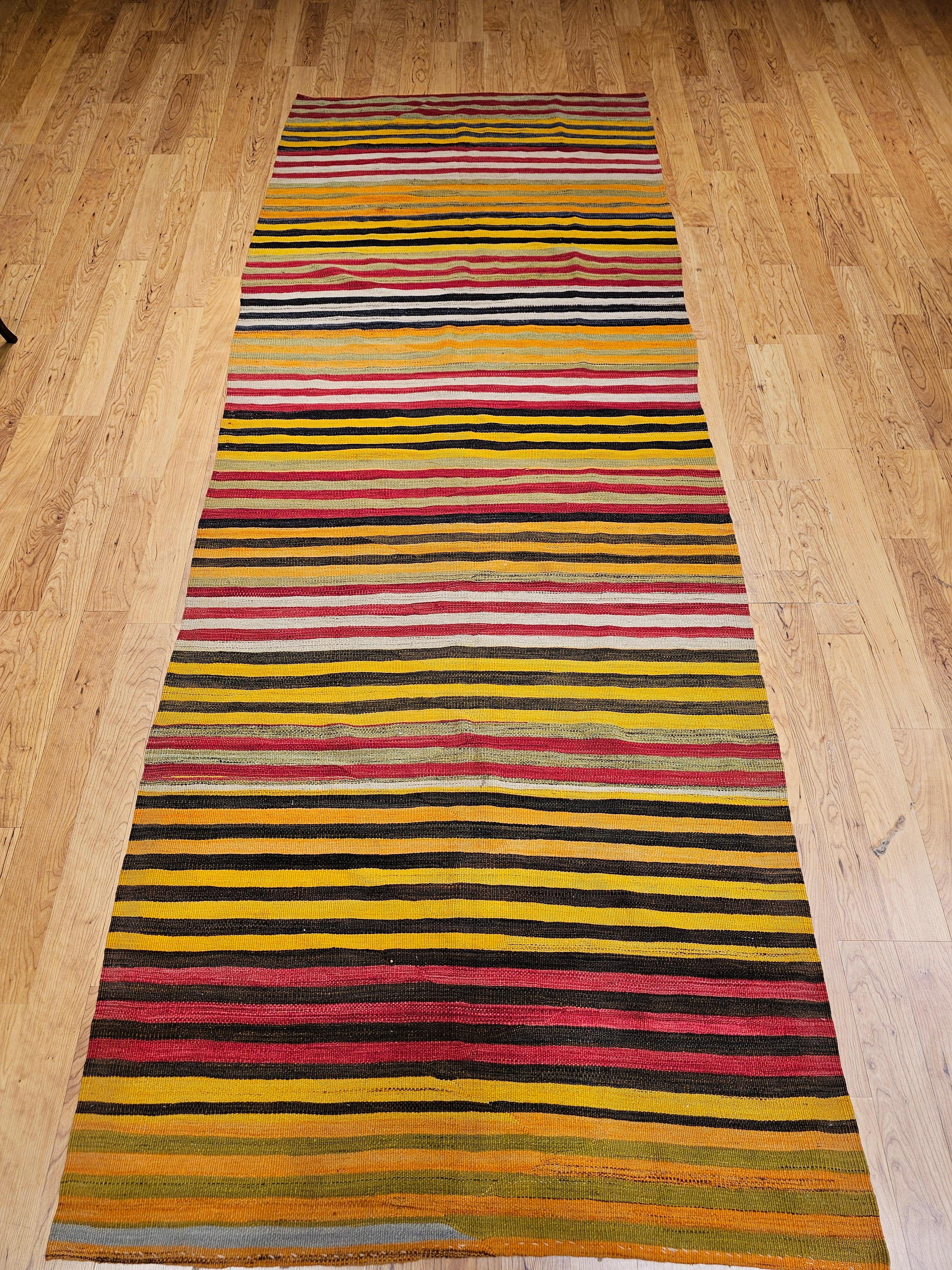 Vintage Turkish Hand Woven Kilim Wide Runner For Sale 10