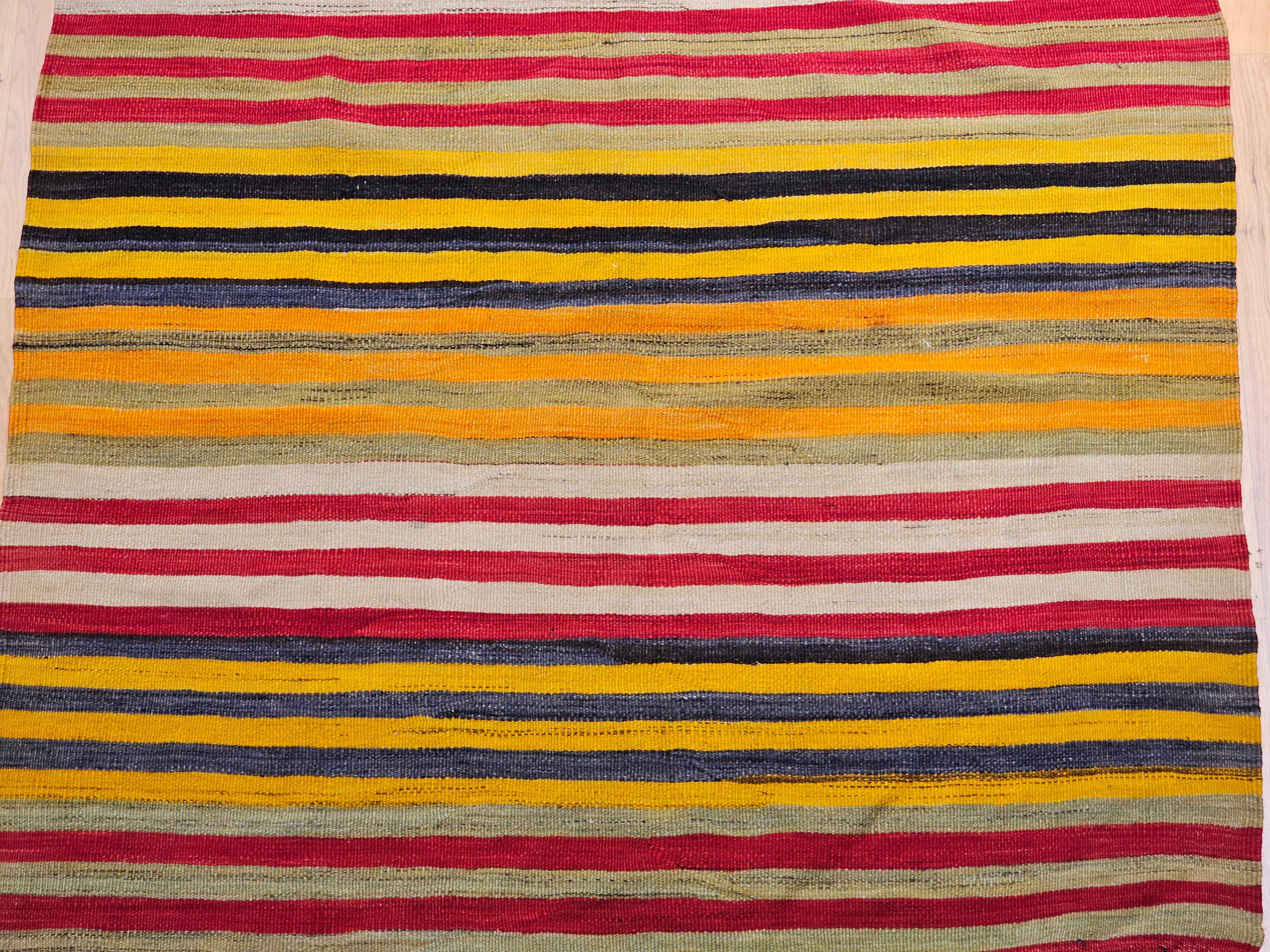 Vegetable Dyed Vintage Turkish Hand Woven Kilim Wide Runner For Sale