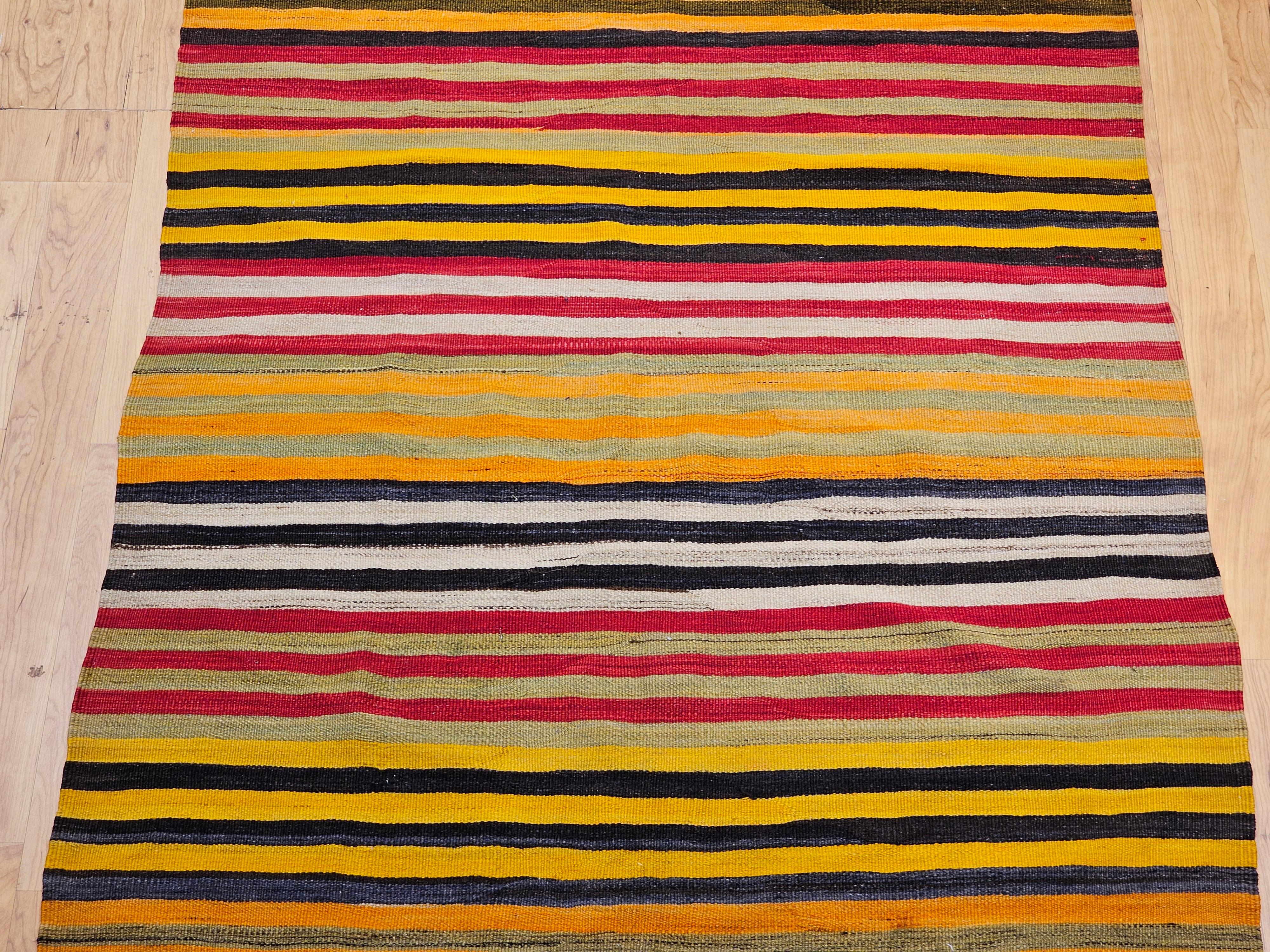 Vintage Turkish Hand Woven Kilim Wide Runner In Good Condition For Sale In Barrington, IL