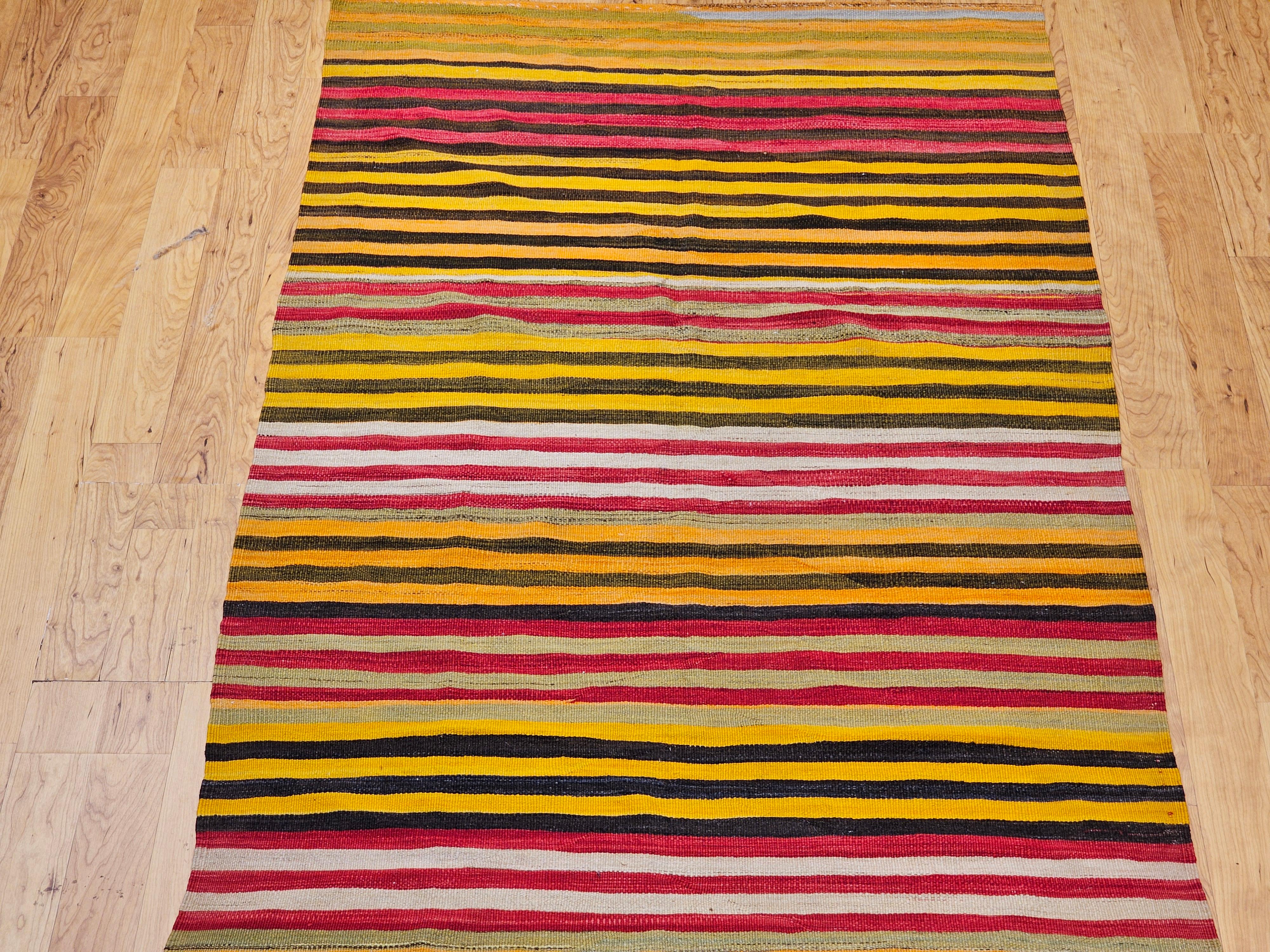 20th Century Vintage Turkish Hand Woven Kilim Wide Runner For Sale