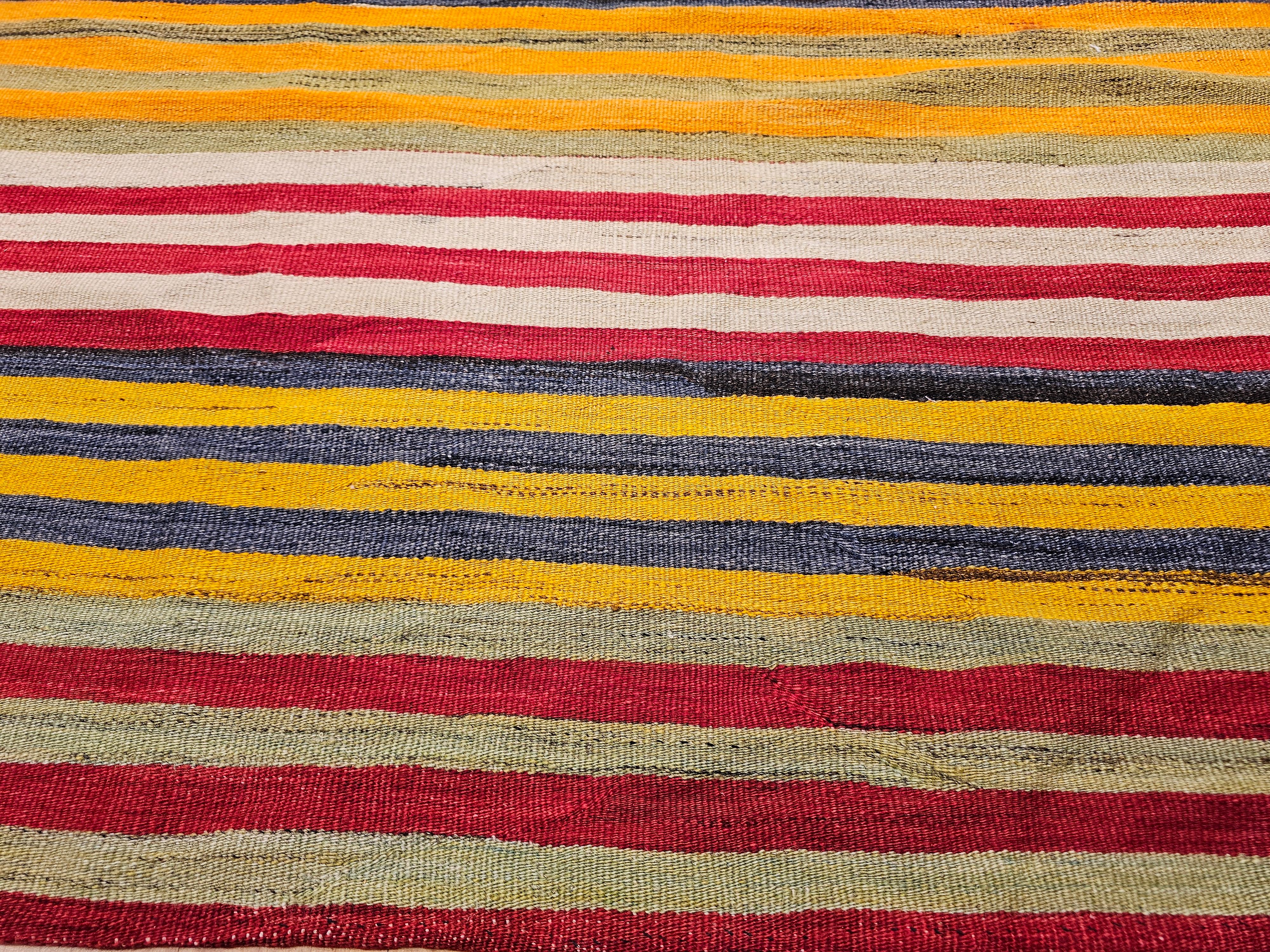 Wool Vintage Turkish Hand Woven Kilim Wide Runner For Sale