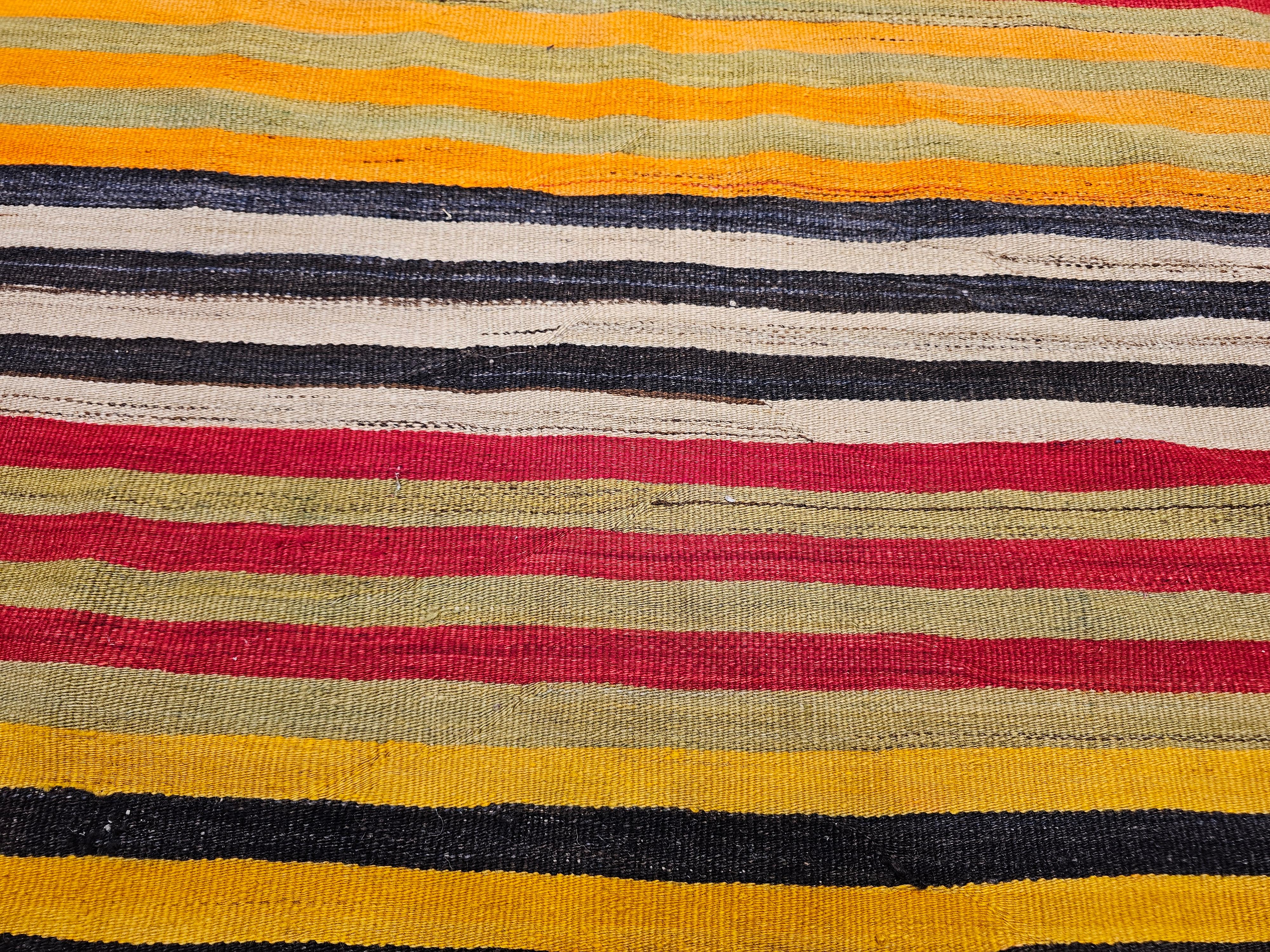 Vintage Turkish Hand Woven Kilim Wide Runner For Sale 1