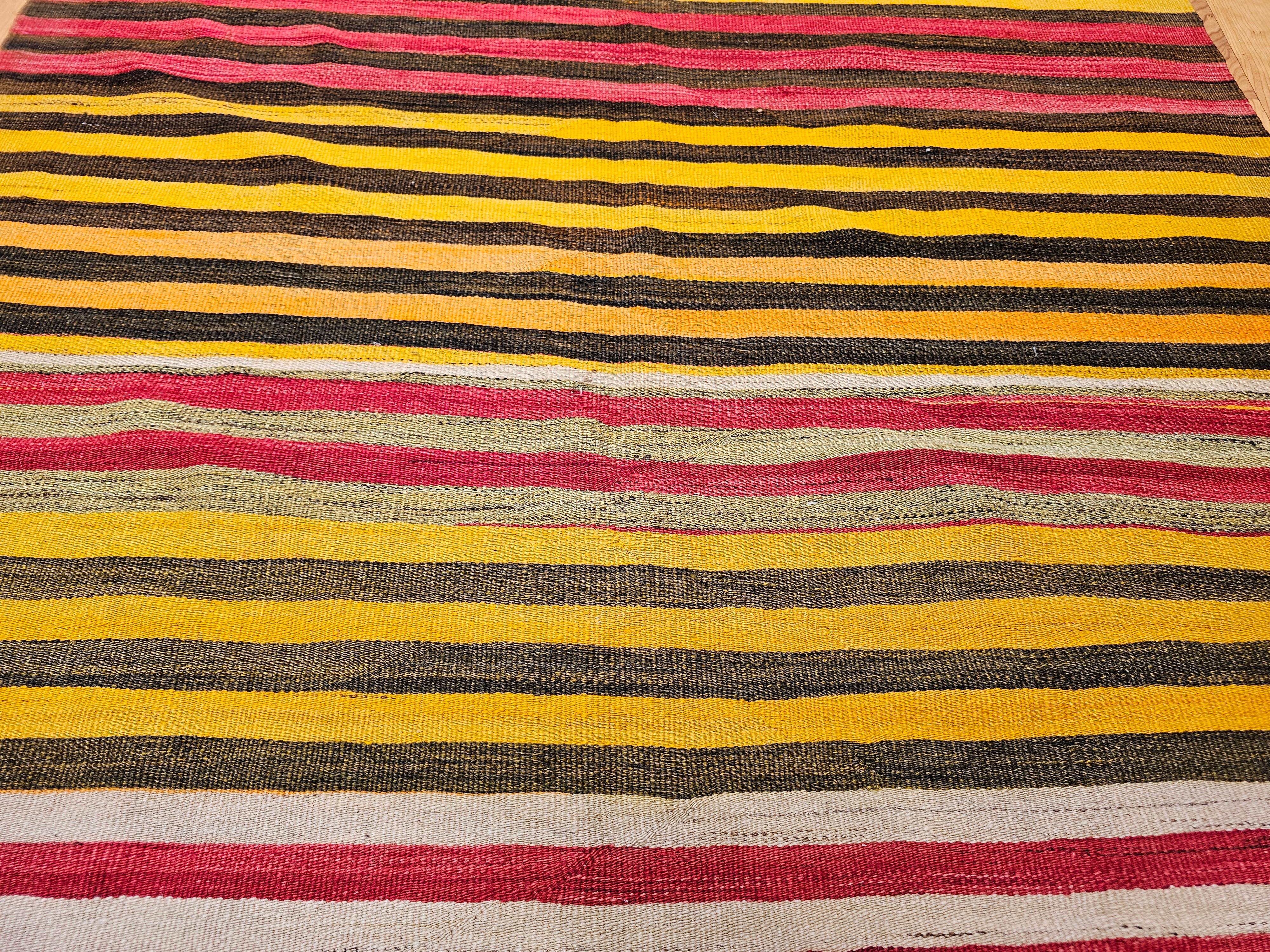 Vintage Turkish Hand Woven Kilim Wide Runner For Sale 2