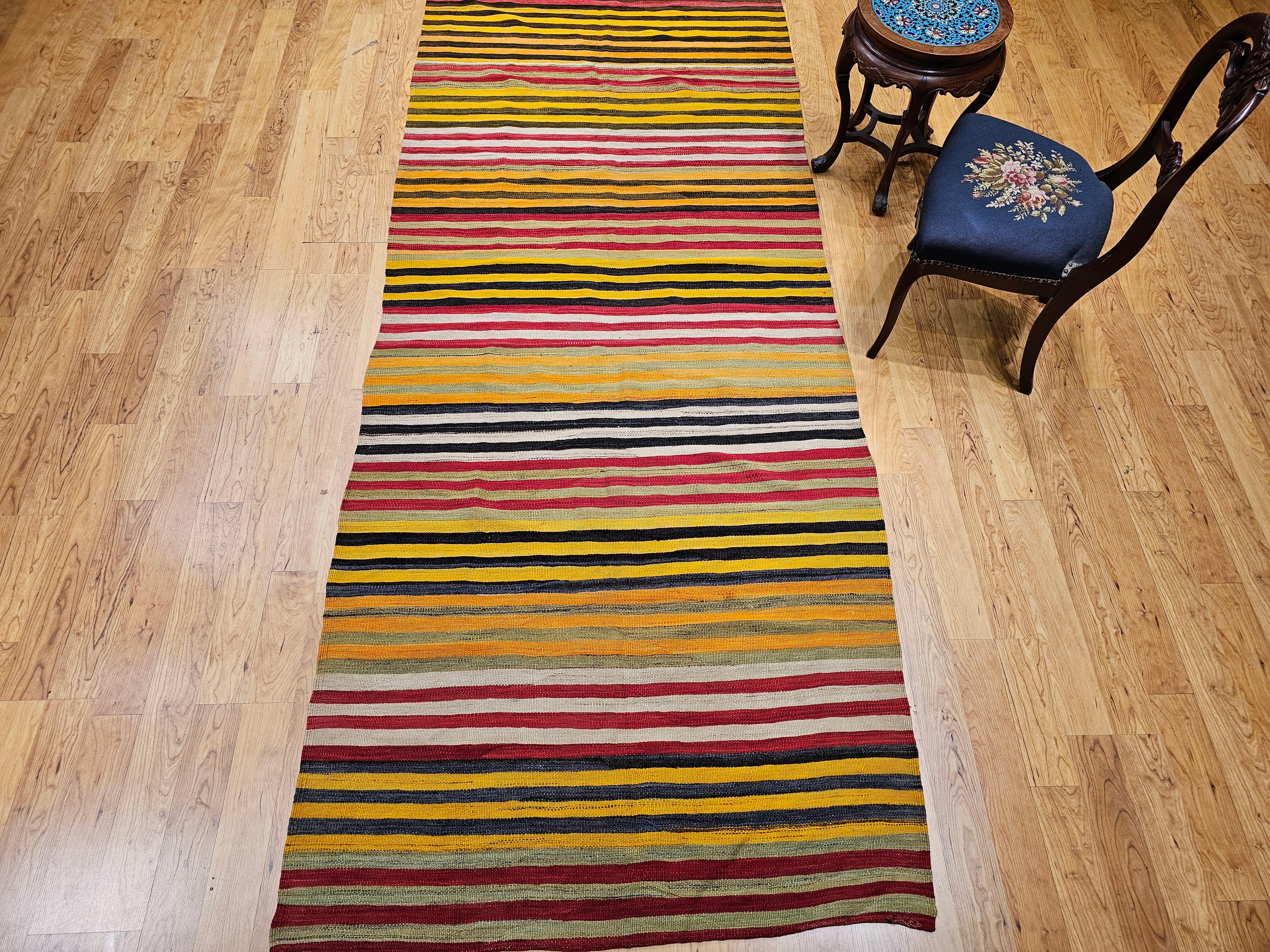 Vintage Turkish Hand Woven Kilim Wide Runner For Sale 3