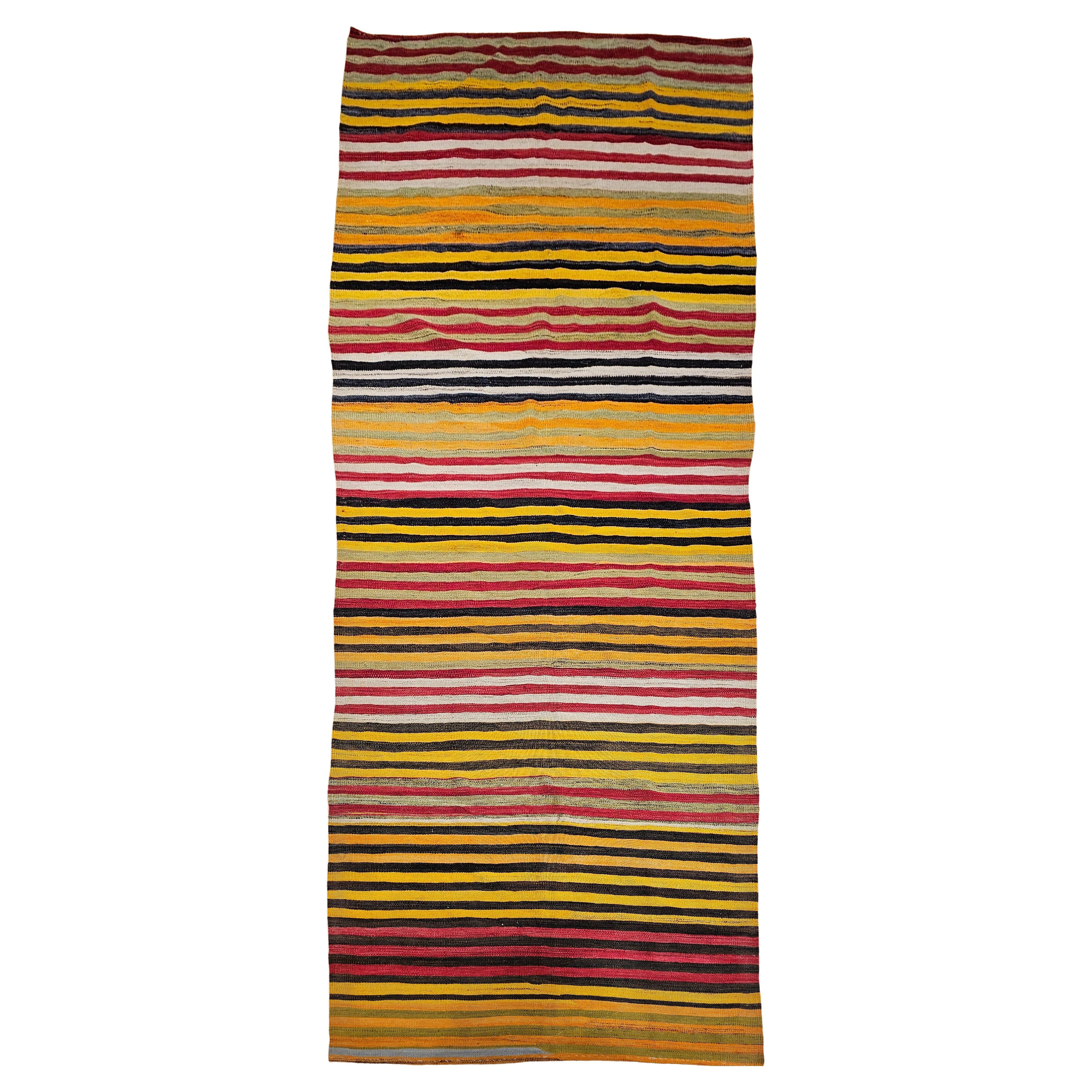 Couloir large vintage turc tissé à la main Kilim