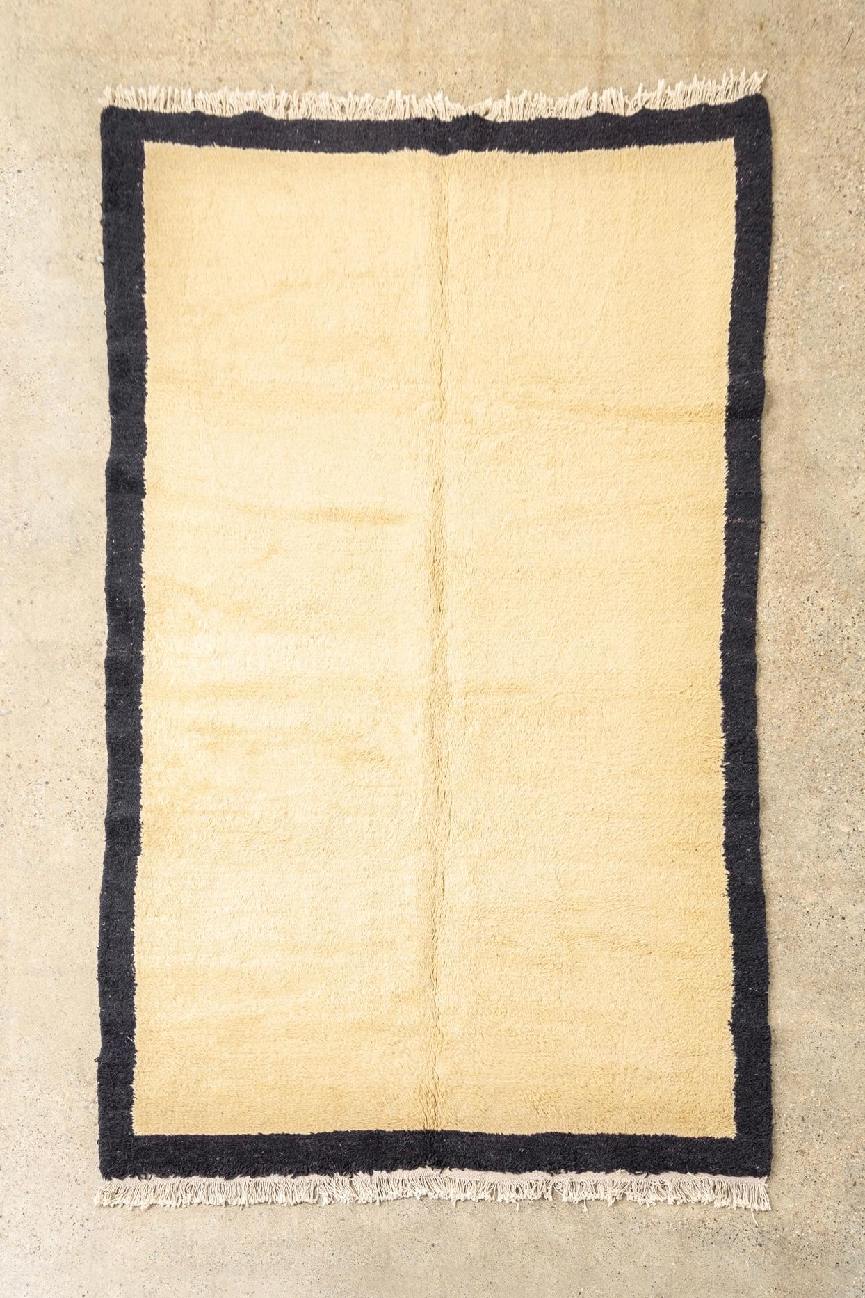 Vintage Turkish Handmade Floor Rug in Beige and Black Wool 2